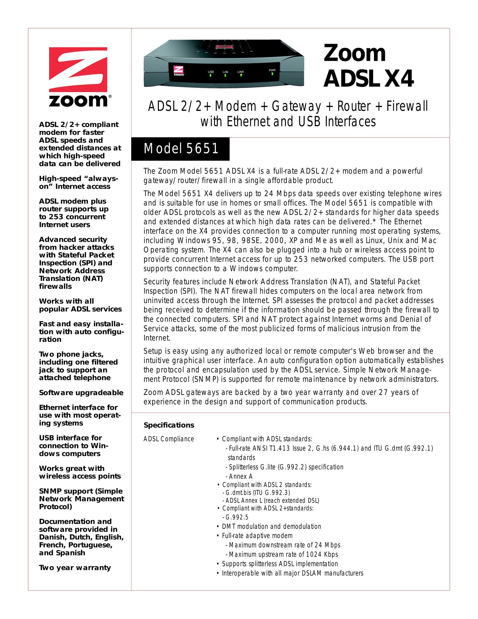 Zoom 5651 Network Router User Manual