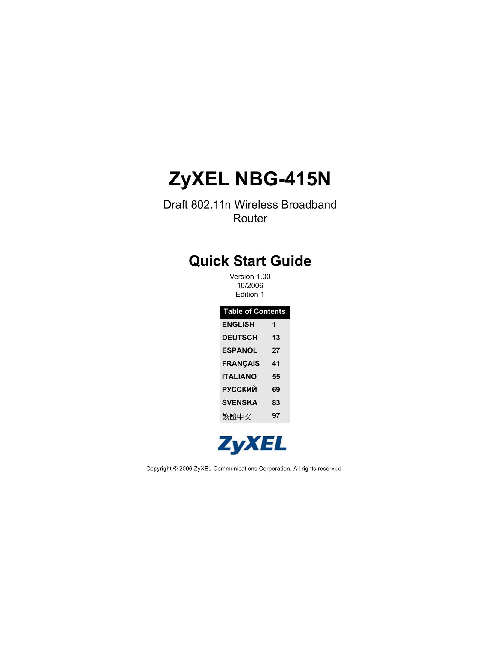 ZyXEL Communications 1-NBG-415N Network Router User Manual