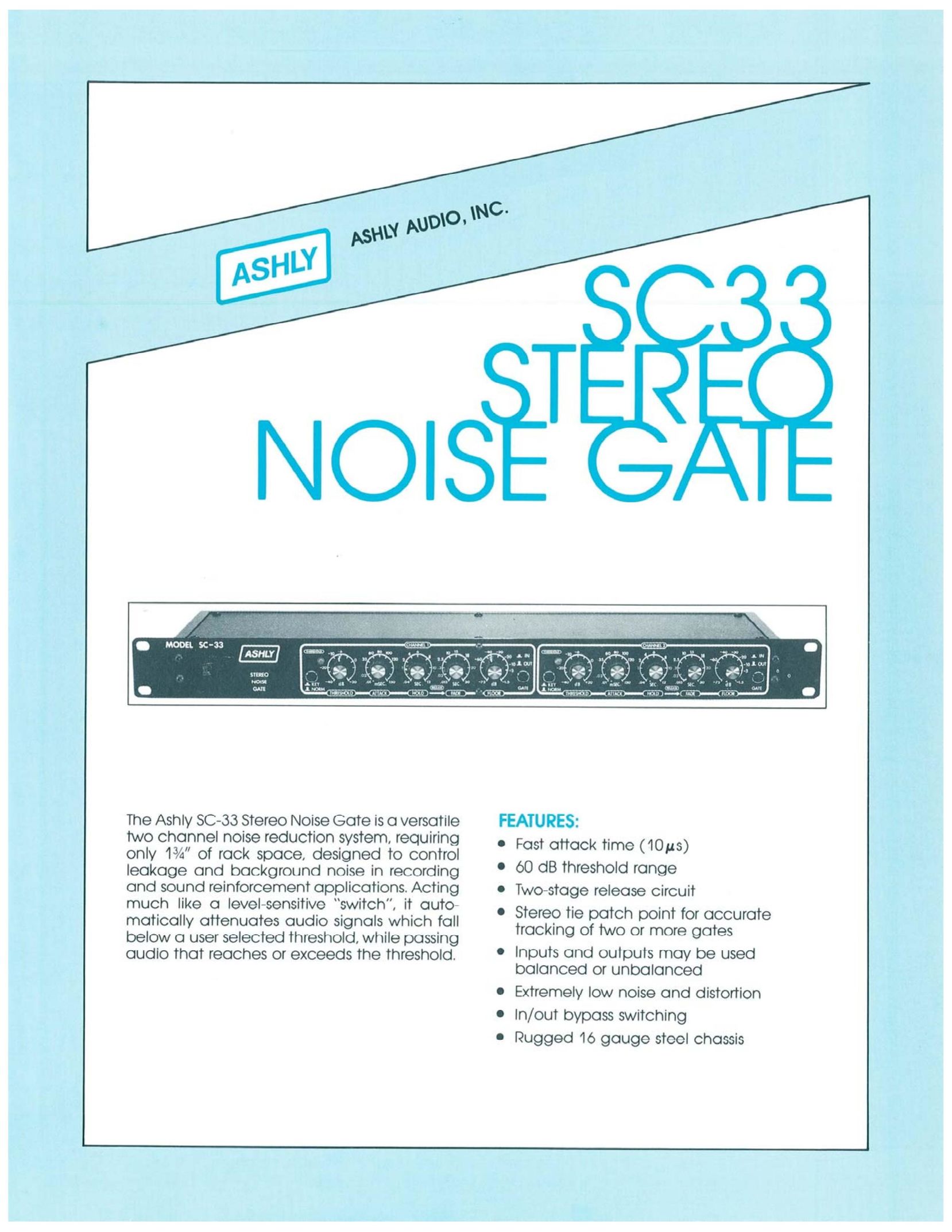Ashly SC33 Noise Reduction Machine User Manual
