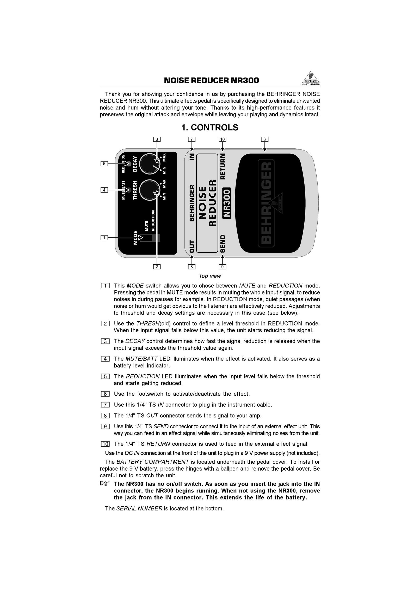 Behringer NR300 Noise Reduction Machine User Manual
