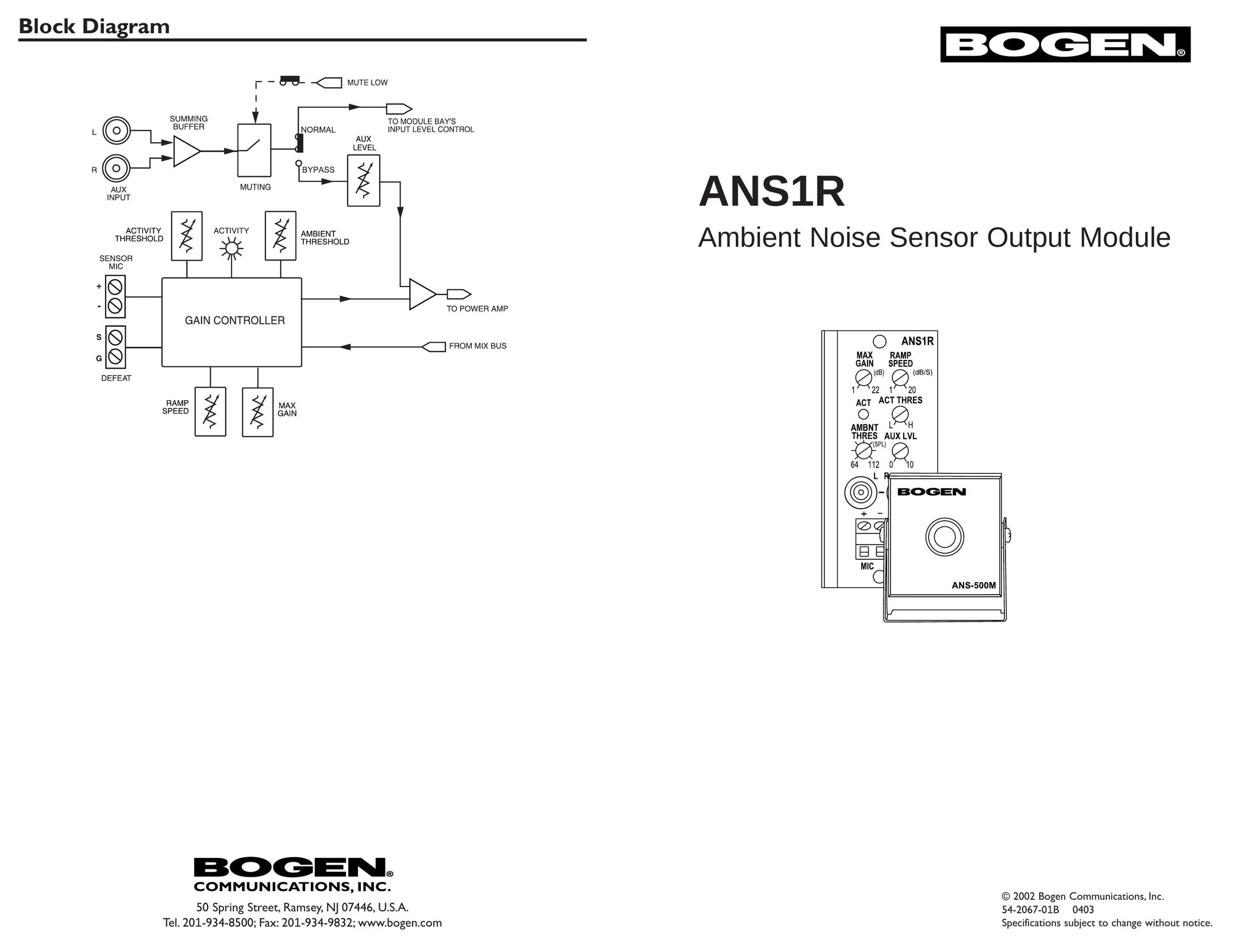 Bogen ANS1R Noise Reduction Machine User Manual