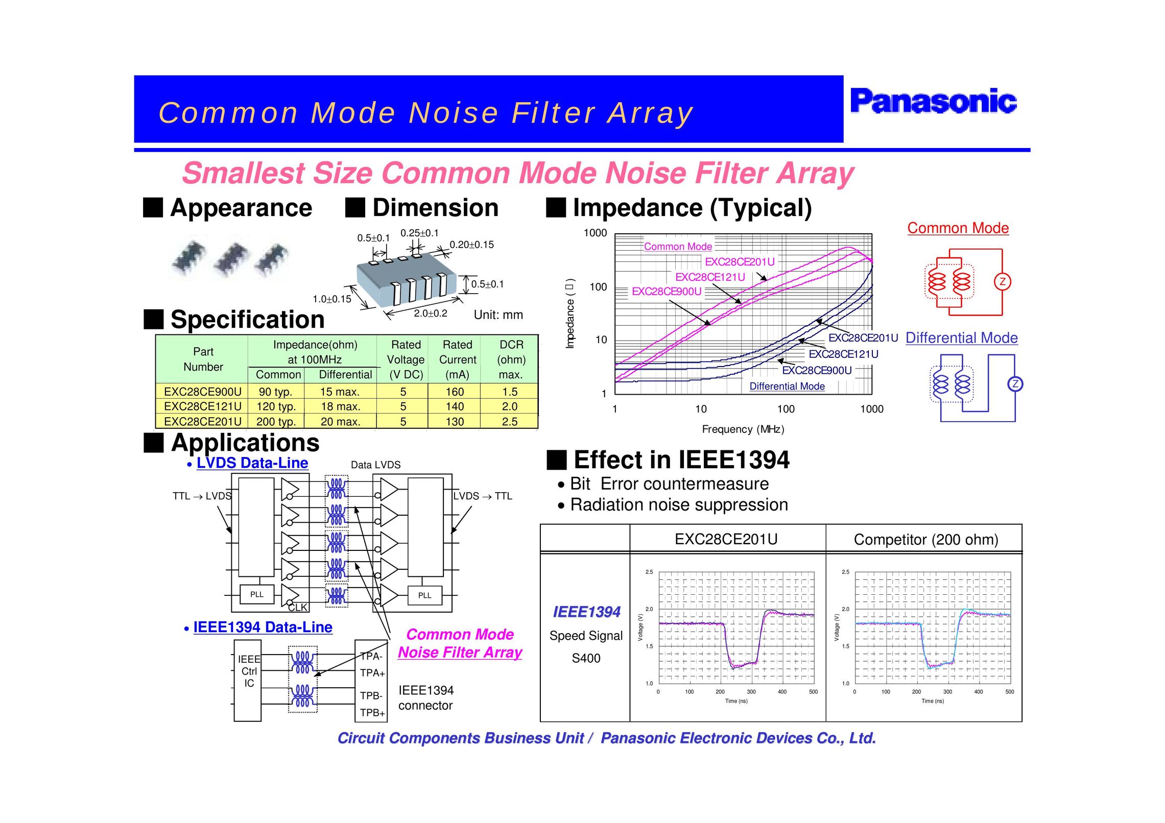 Panasonic Noise Filter Array Noise Reduction Machine User Manual