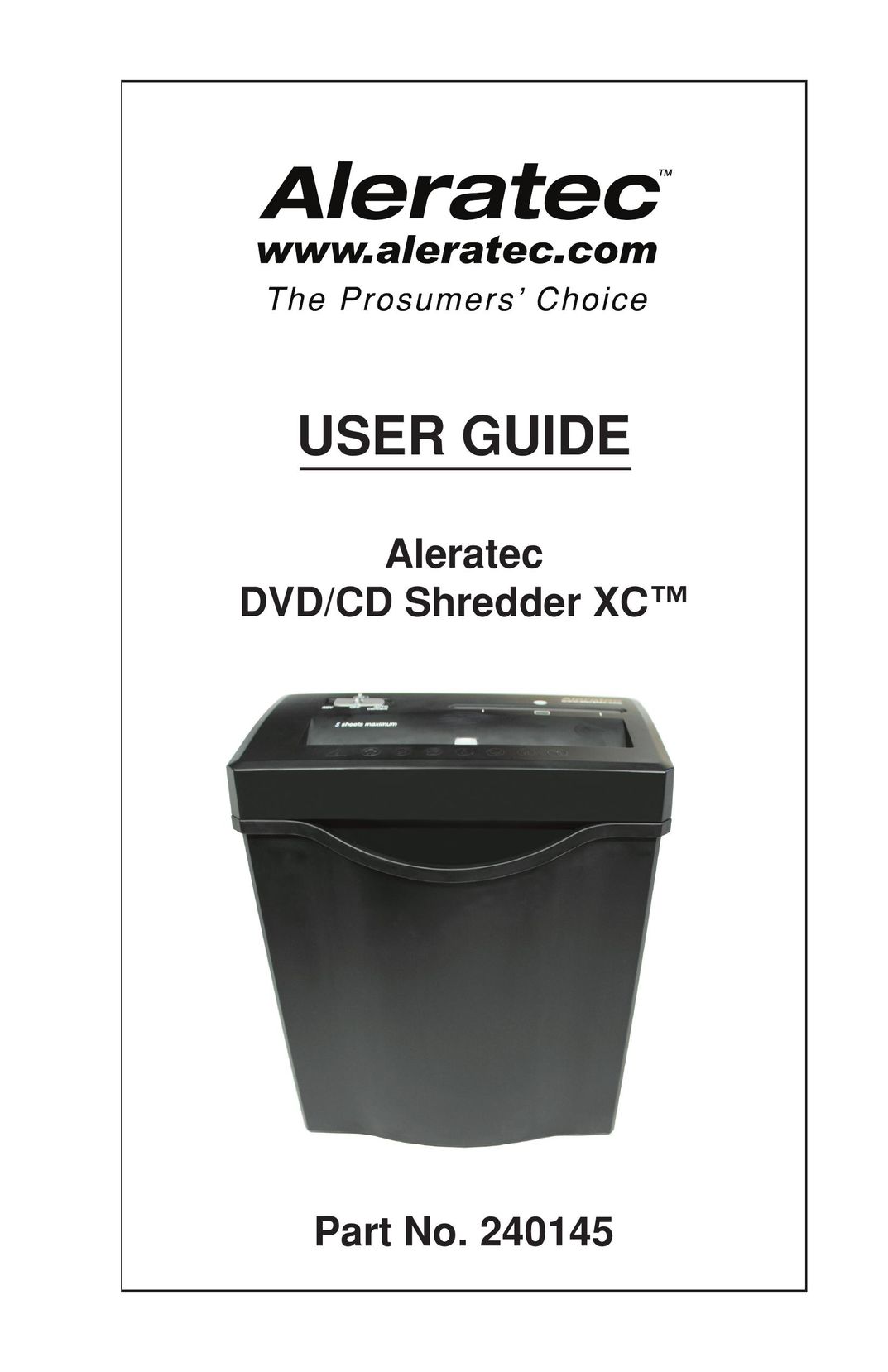 Aleratec 240145 Paper Shredder User Manual