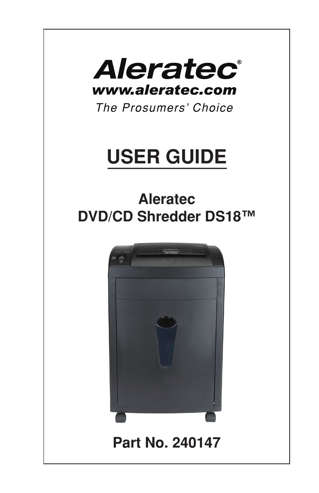 Aleratec 240147 Paper Shredder User Manual