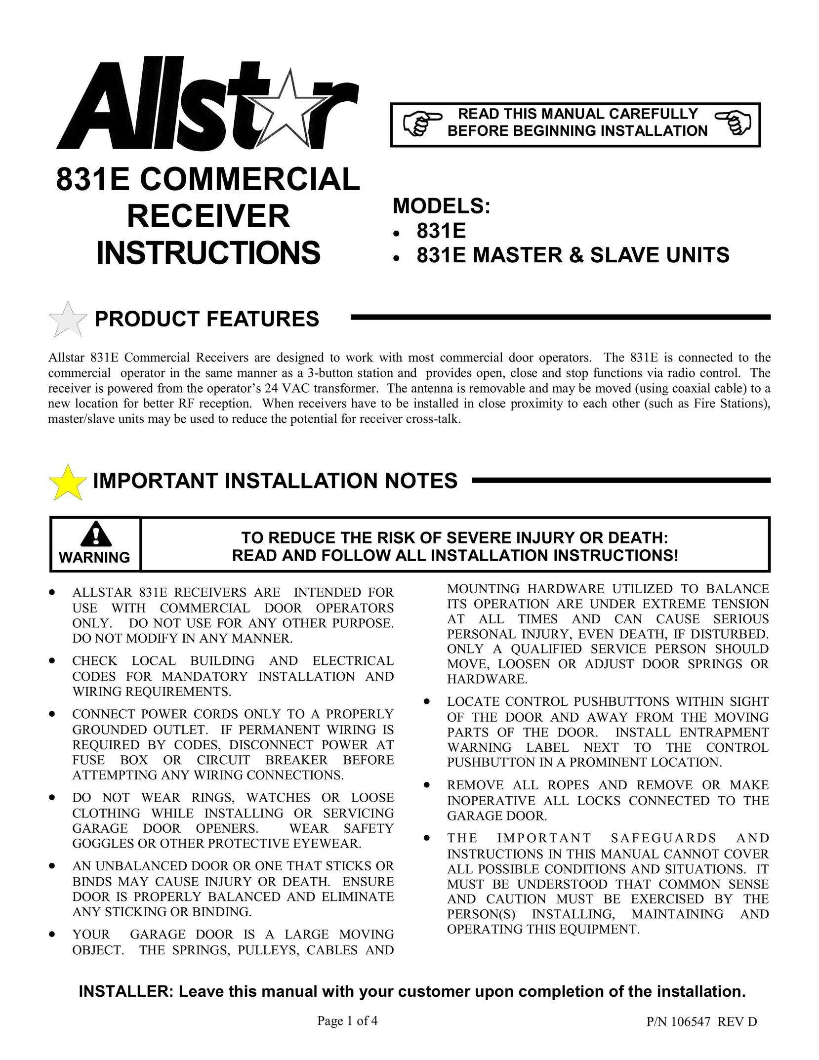 Allstar Products Group 831E Paper Shredder User Manual