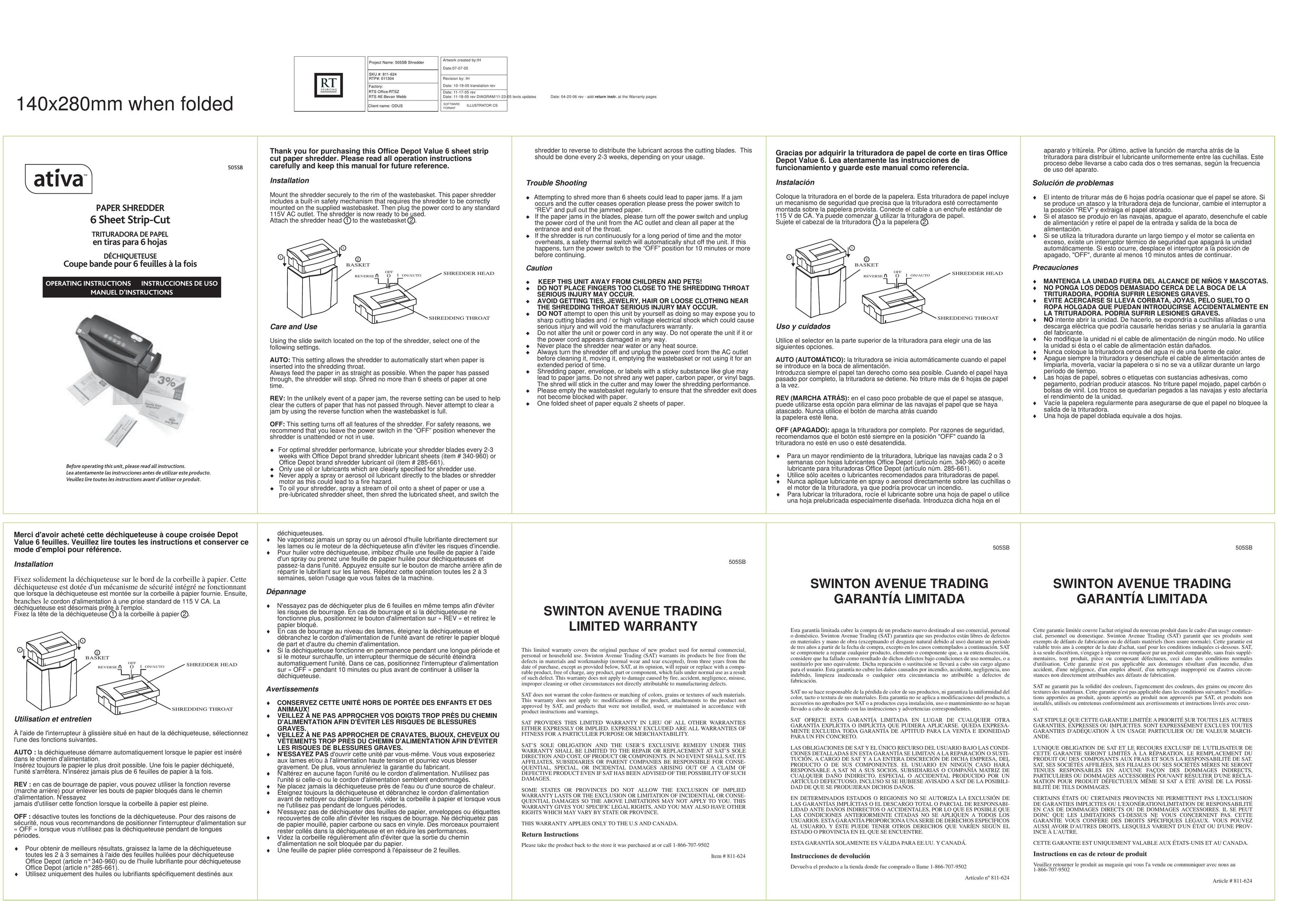 Ativa 505SB Paper Shredder User Manual