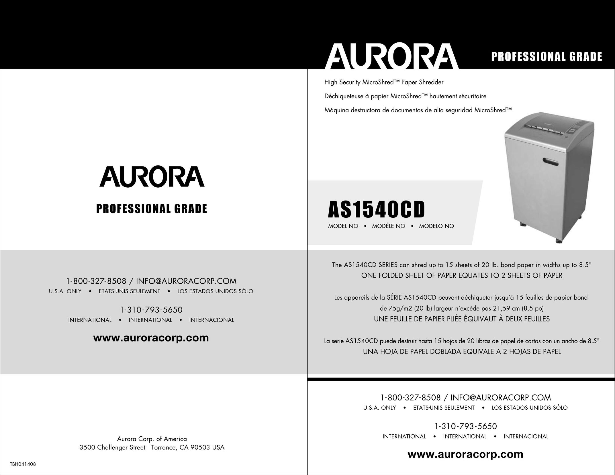 Aurora of America AS1540CD Paper Shredder User Manual