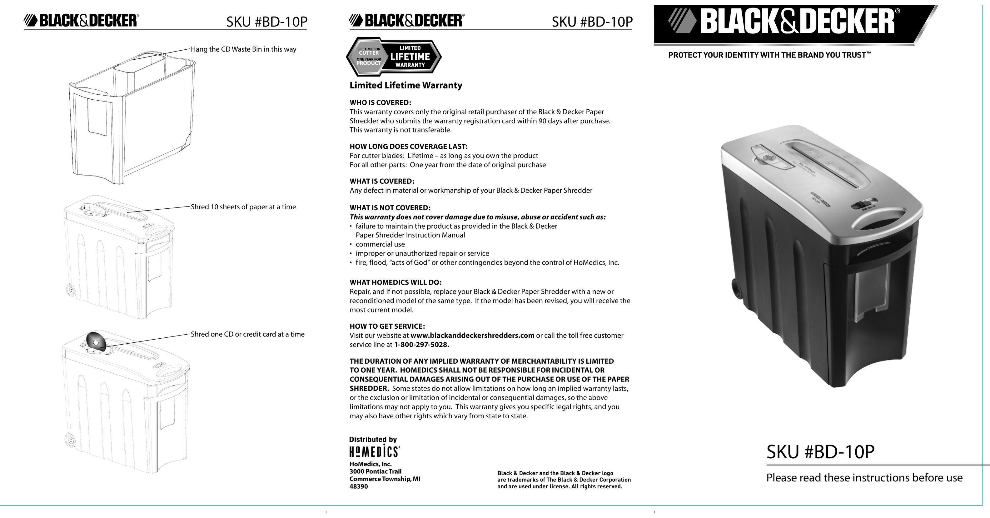Black & Decker BD-10P Paper Shredder User Manual
