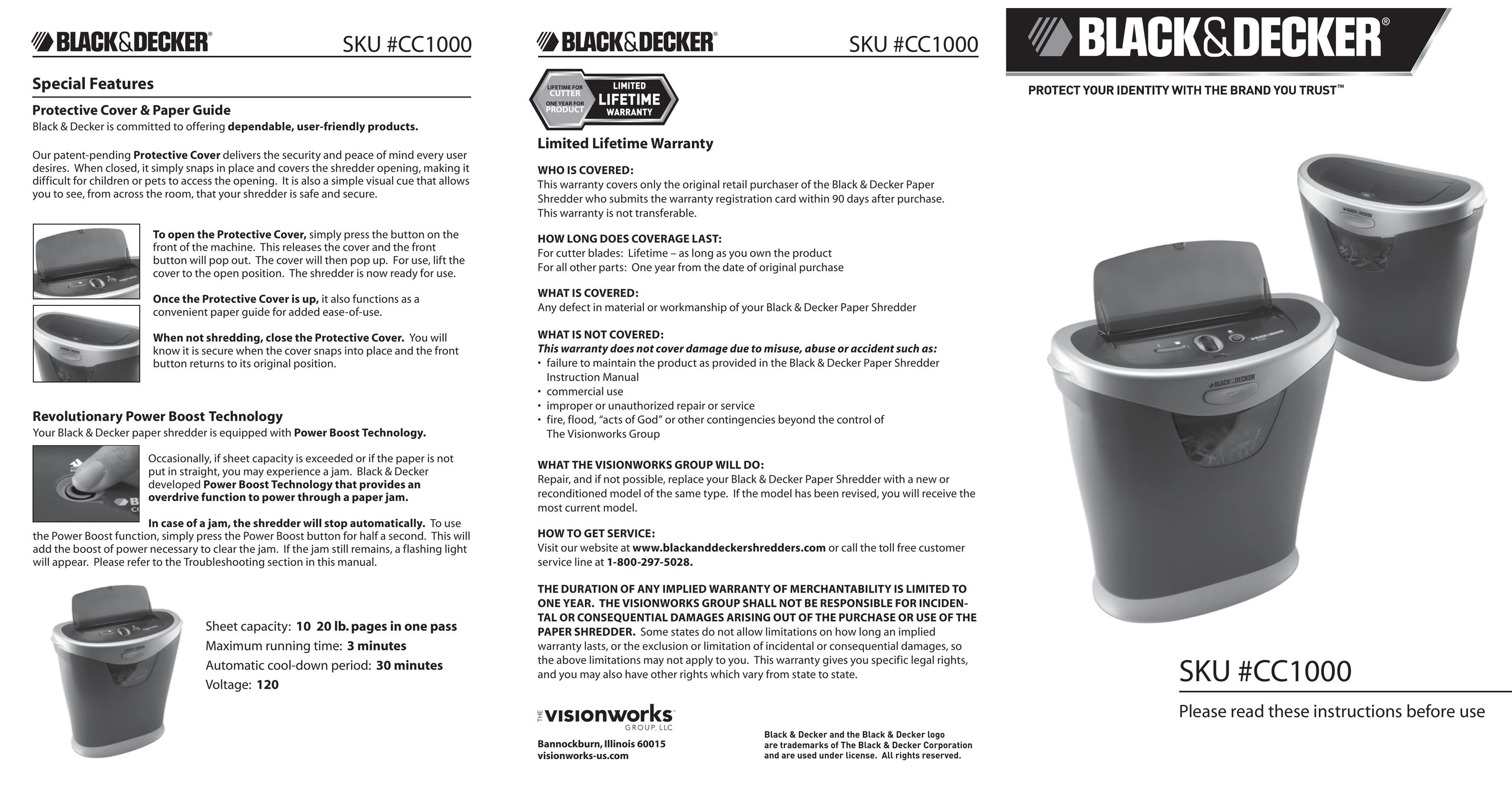 Black & Decker CC1000 Paper Shredder User Manual