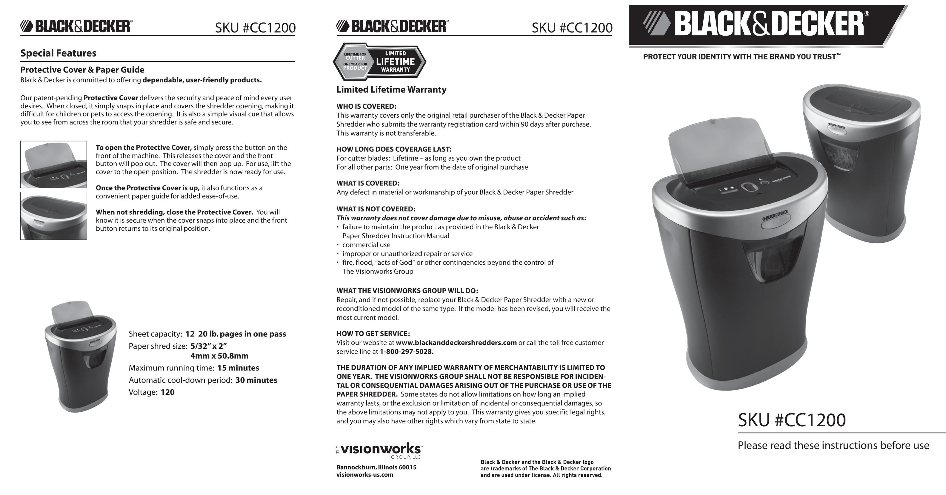 Black & Decker CC1200 Paper Shredder User Manual
