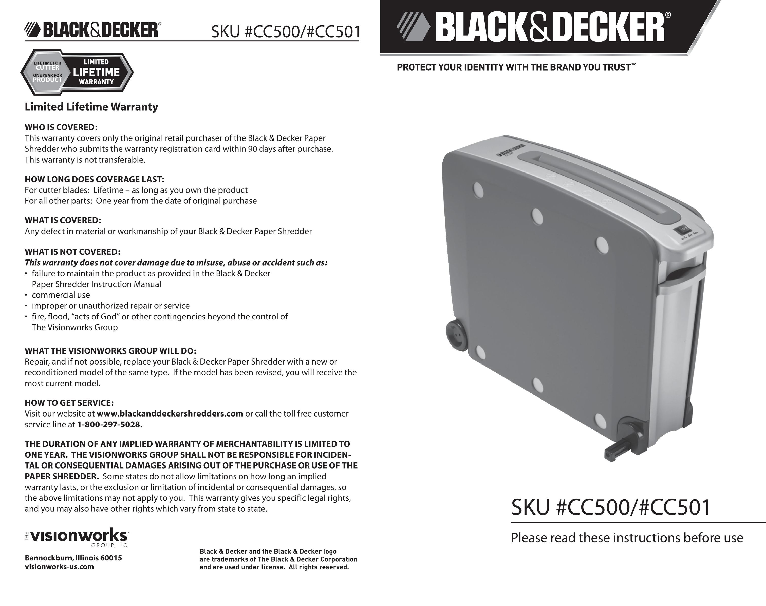 Black & Decker CC501 Paper Shredder User Manual