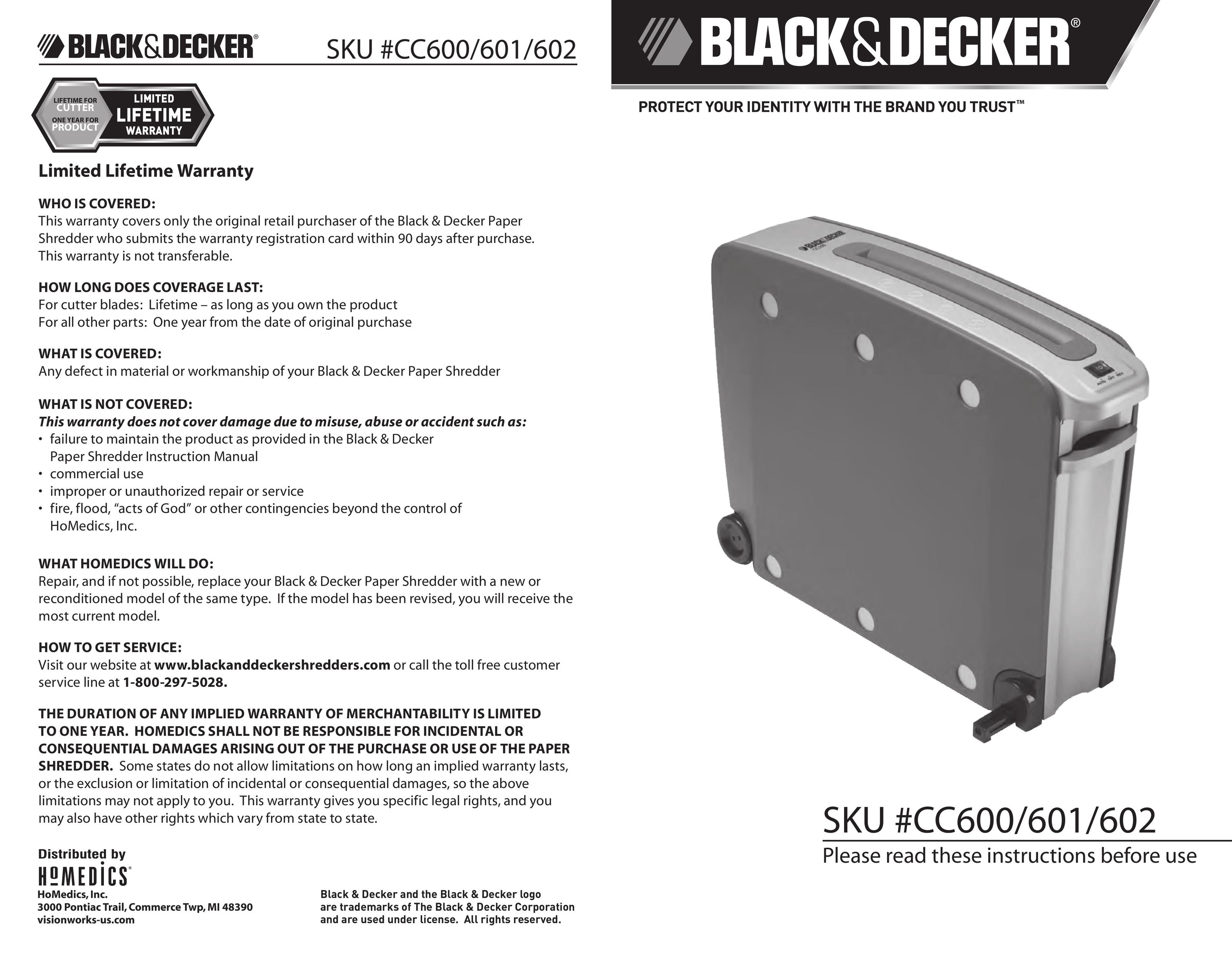 Black & Decker CC602 Paper Shredder User Manual