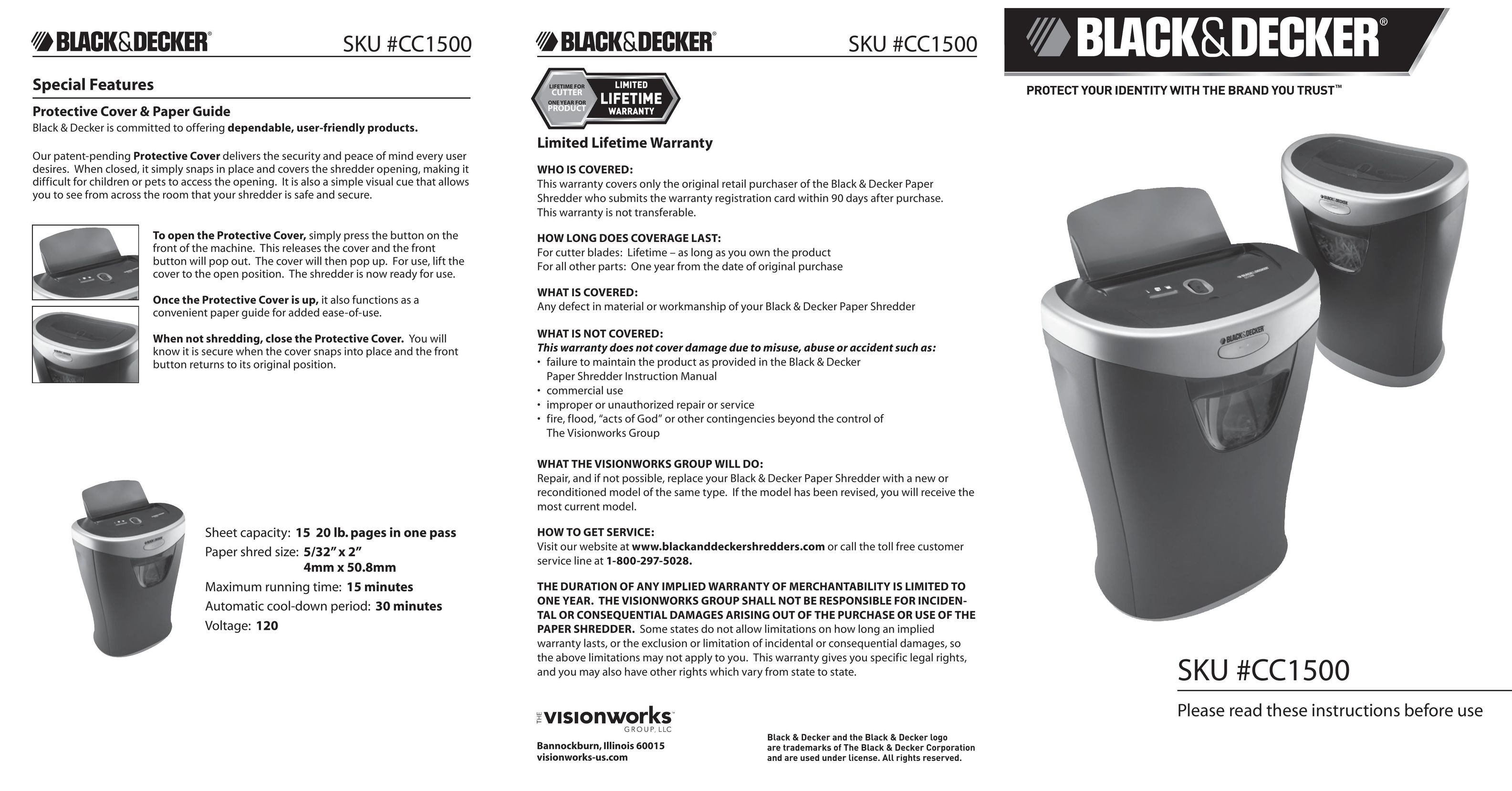 Black & Decker SKU #CC1500 Paper Shredder User Manual