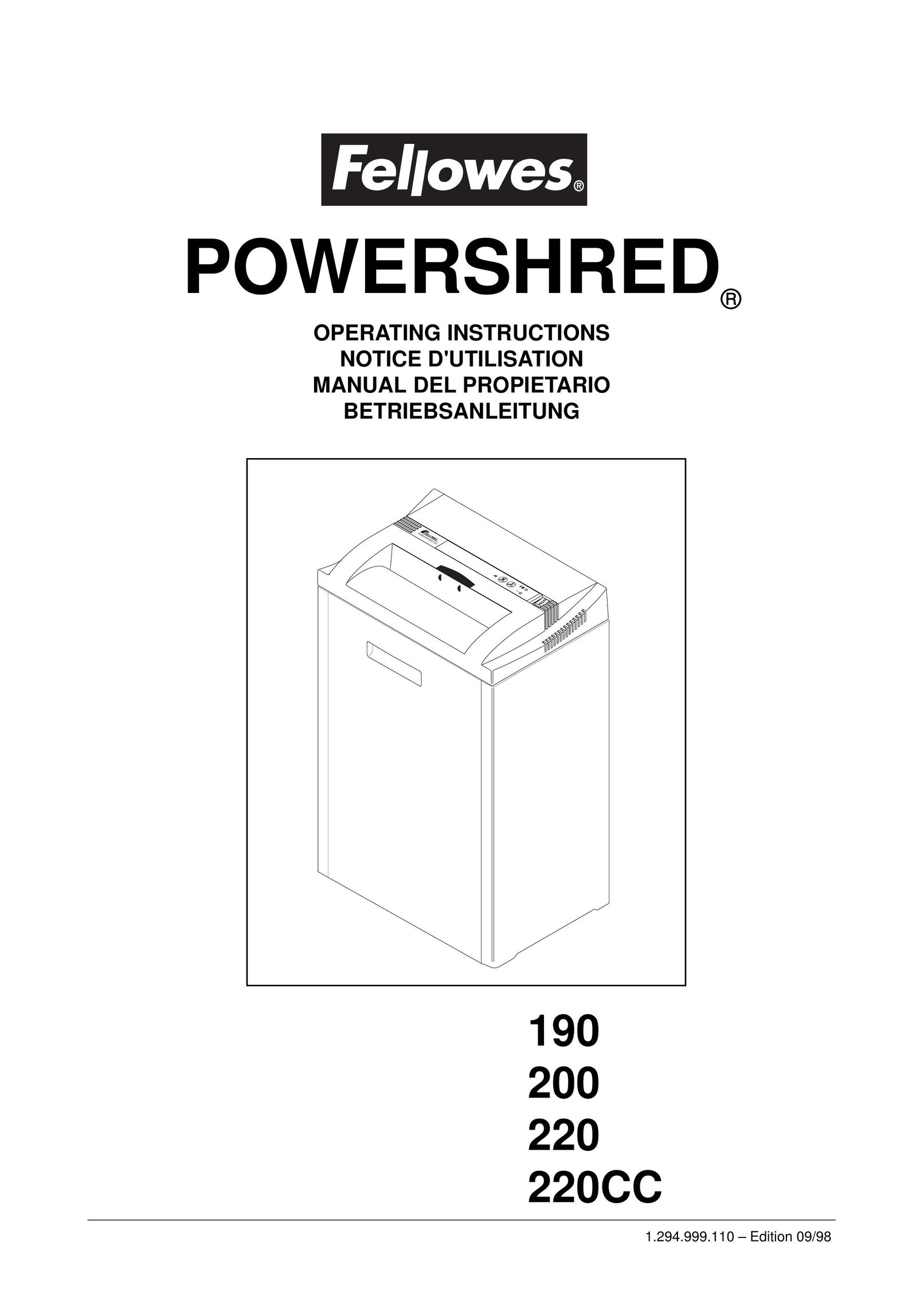 Fellowes 220CC Paper Shredder User Manual