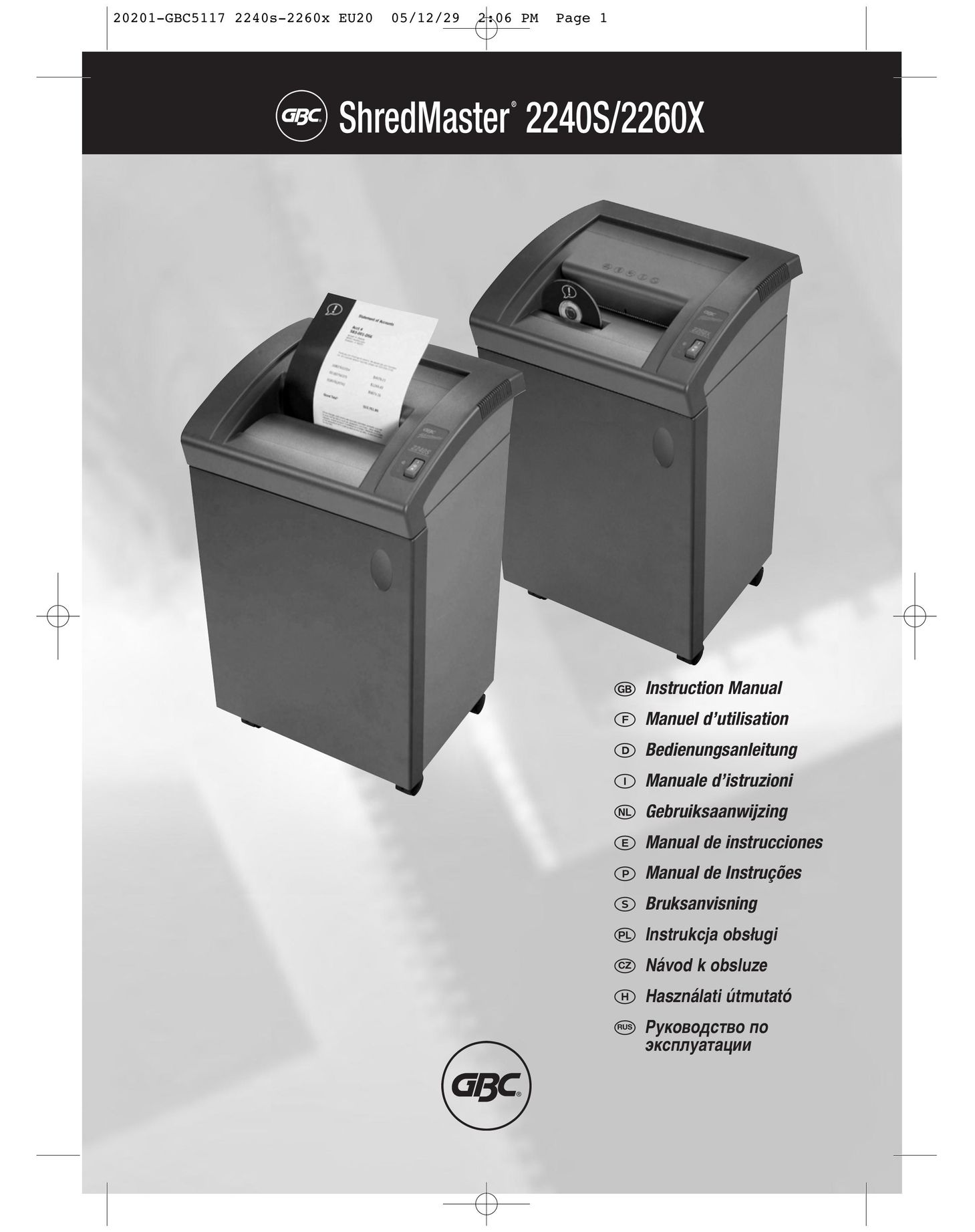 GBC 2240S Paper Shredder User Manual