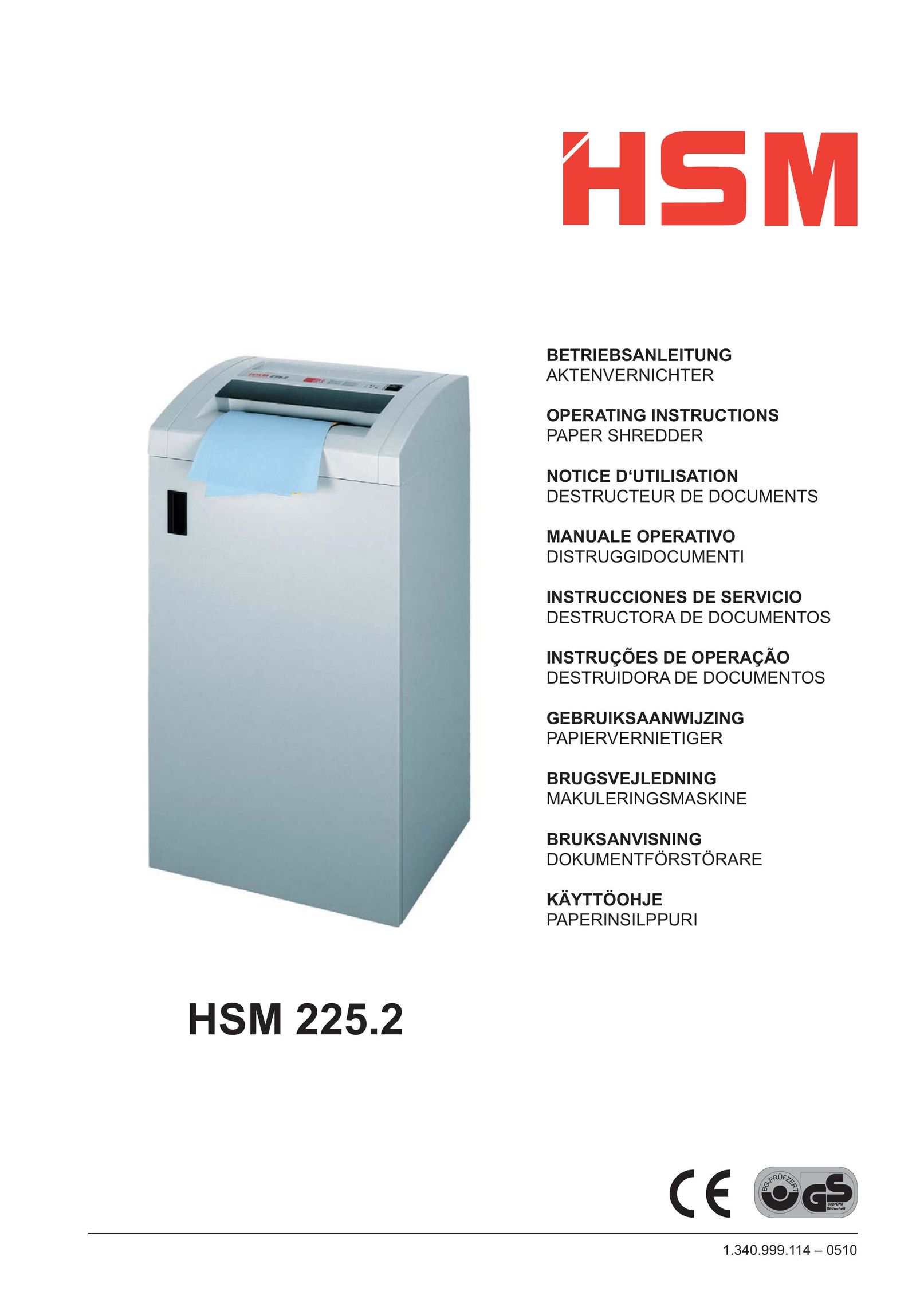 HSM 225.2 Paper Shredder User Manual