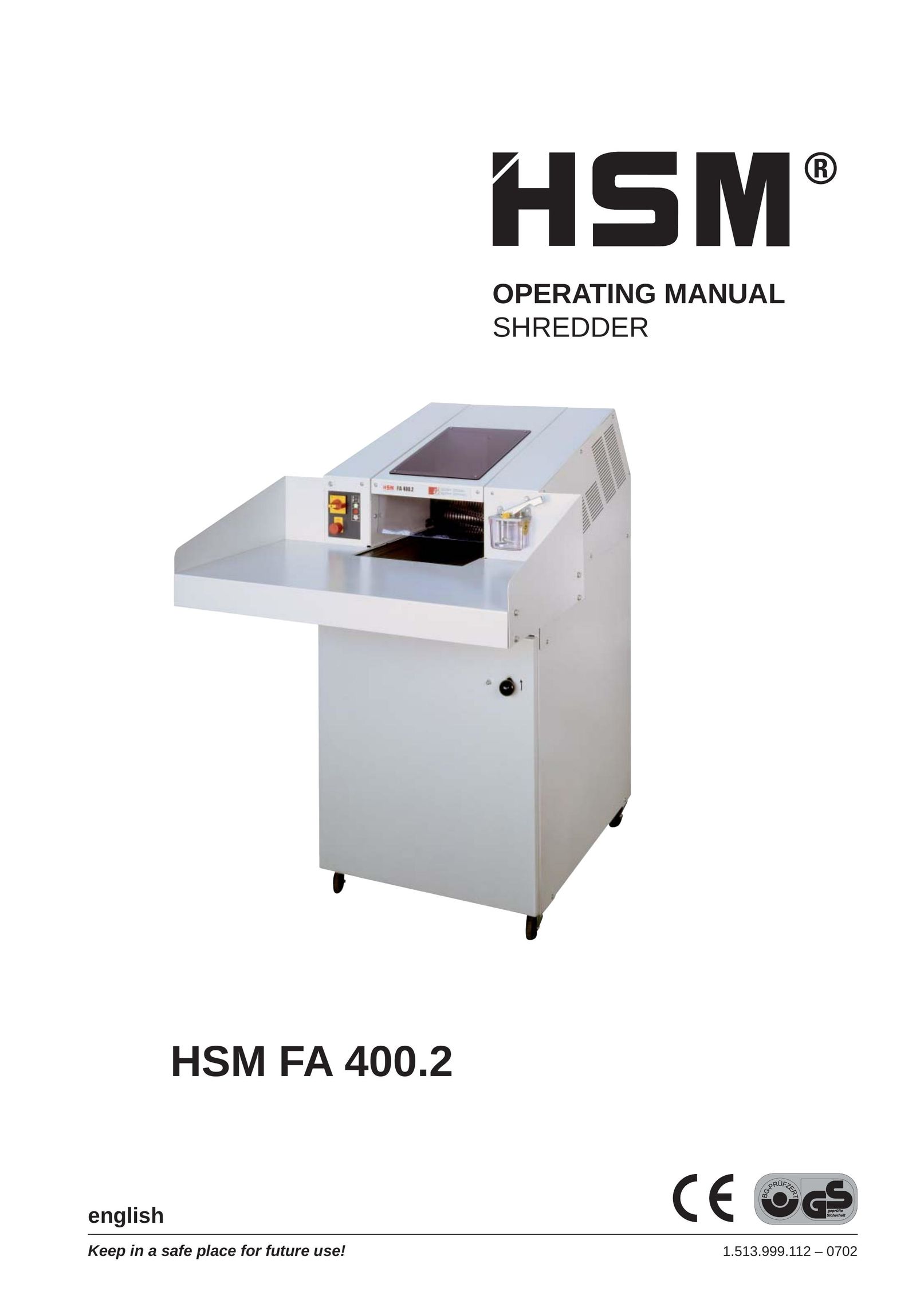 HSM HSM FA 400.2 Paper Shredder User Manual