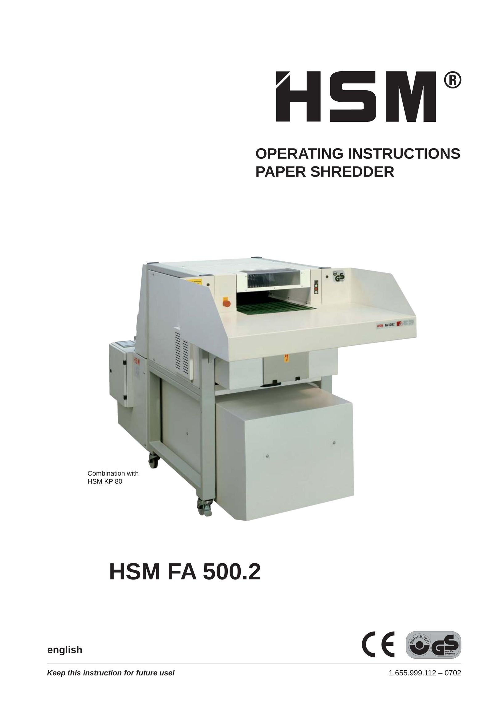 HSM HSM FA 500.2 Paper Shredder User Manual