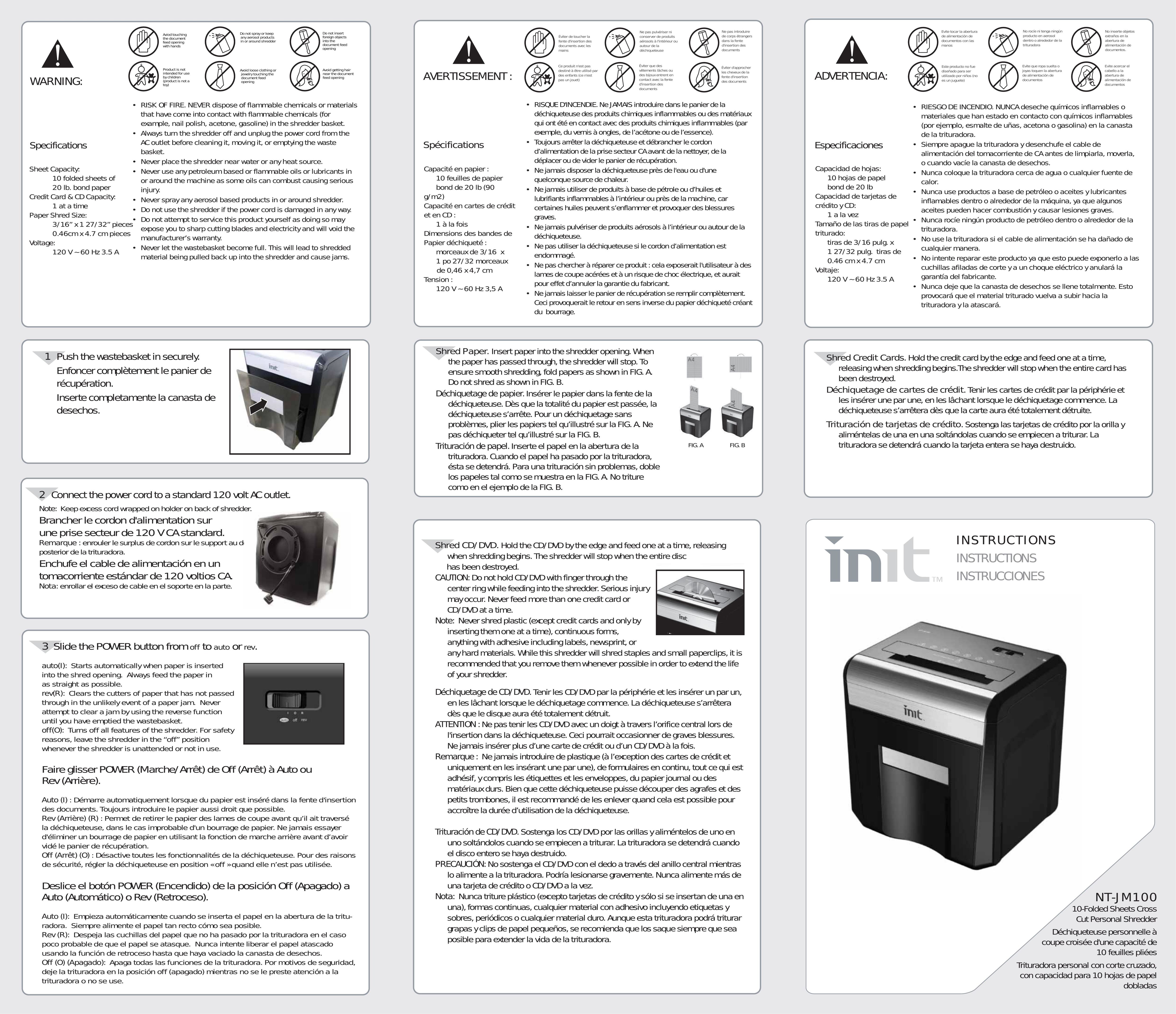 Init NT-JM100 Paper Shredder User Manual
