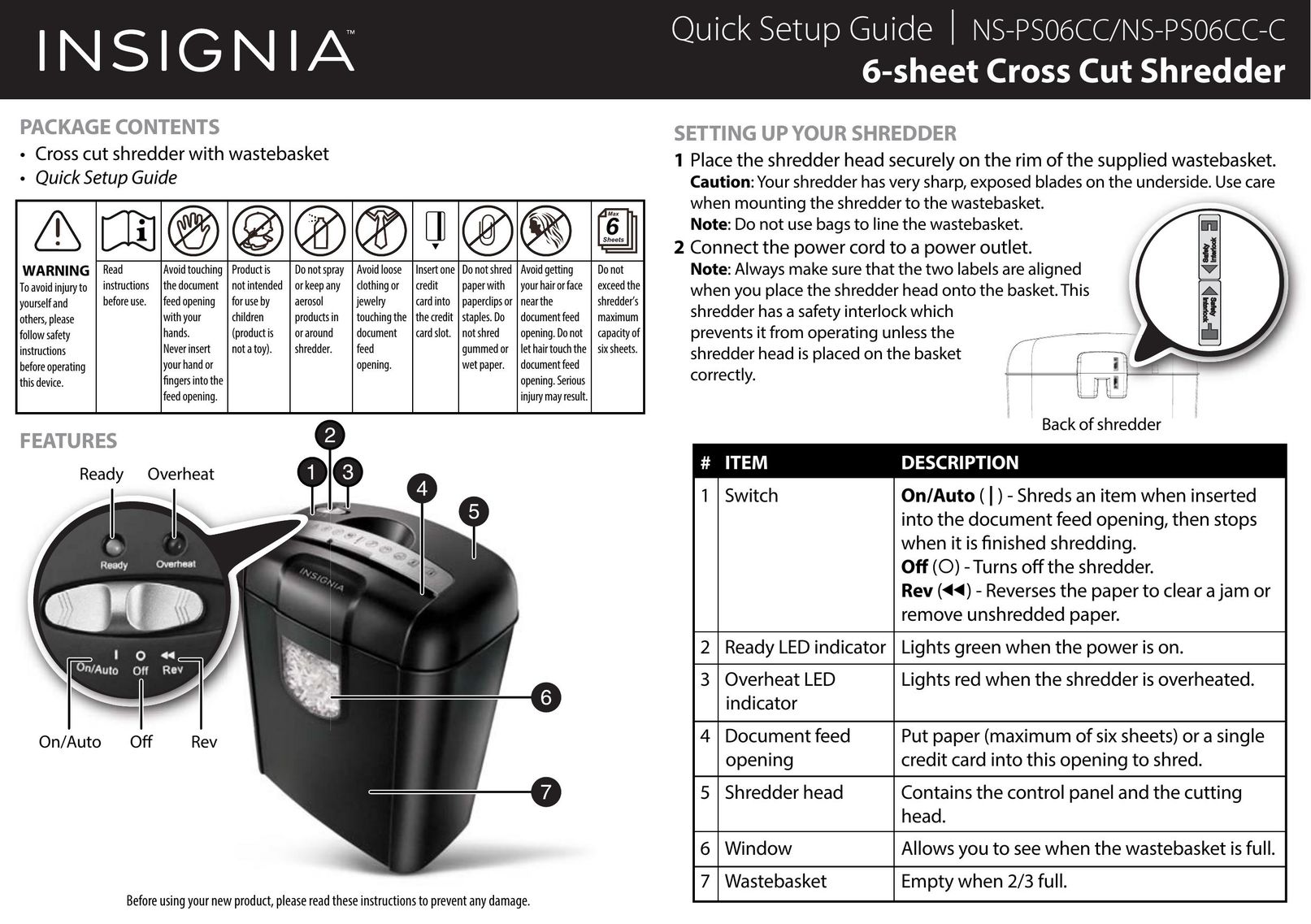 Insignia NS-PS06CC-C Paper Shredder User Manual
