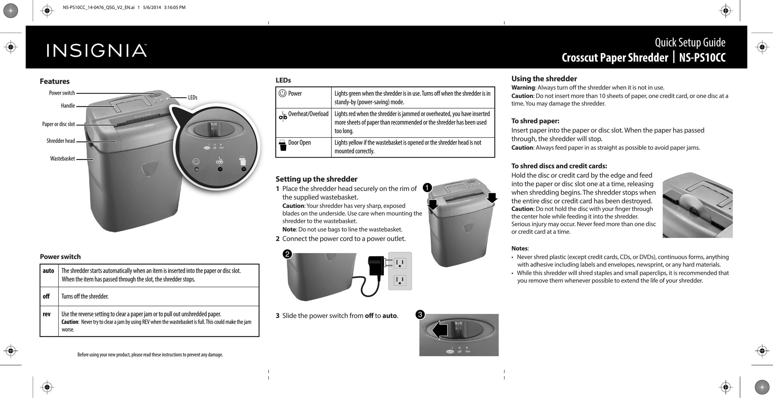 Insignia NS-PS10CC Paper Shredder User Manual
