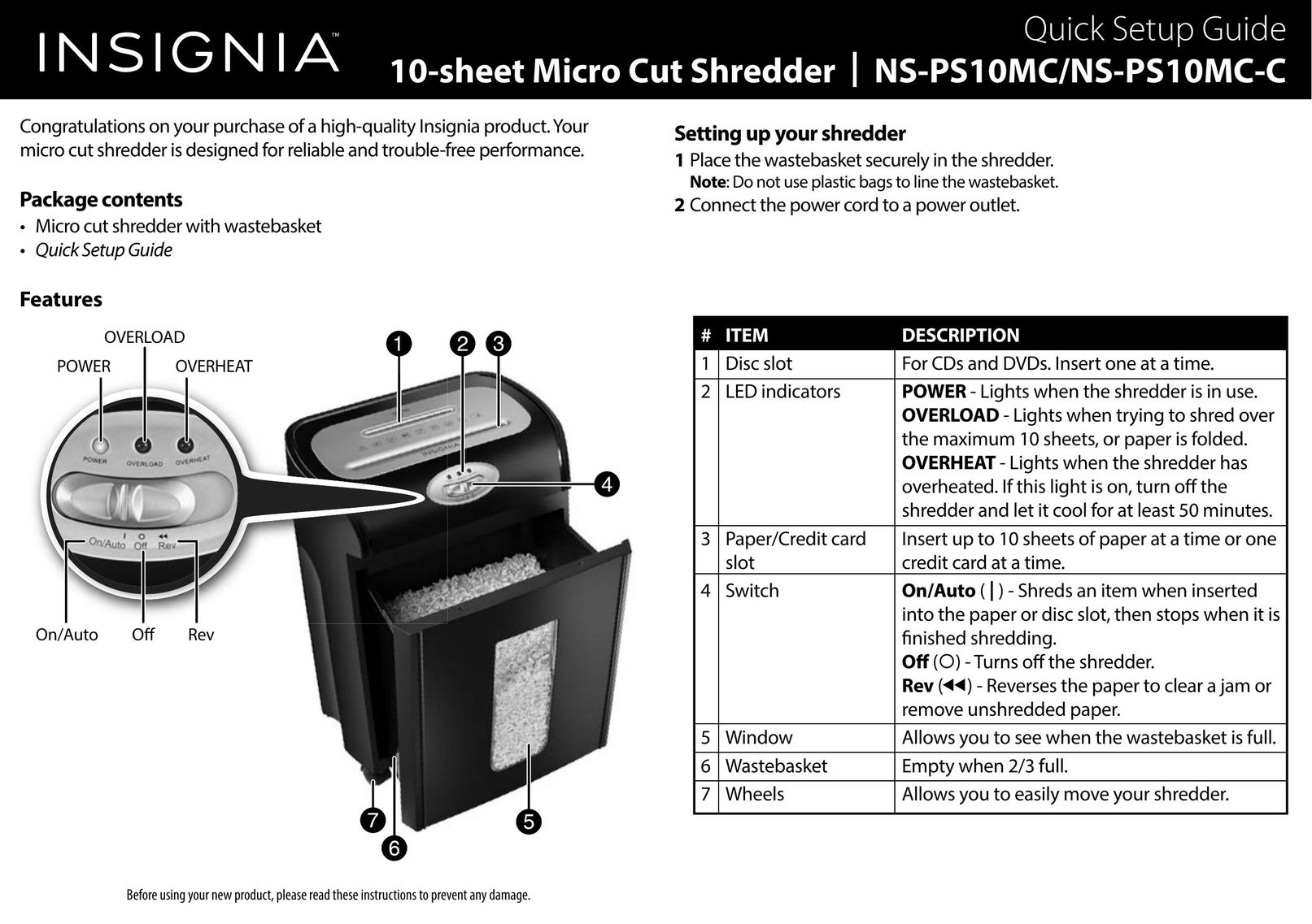 Insignia NS-PS10MC Paper Shredder User Manual