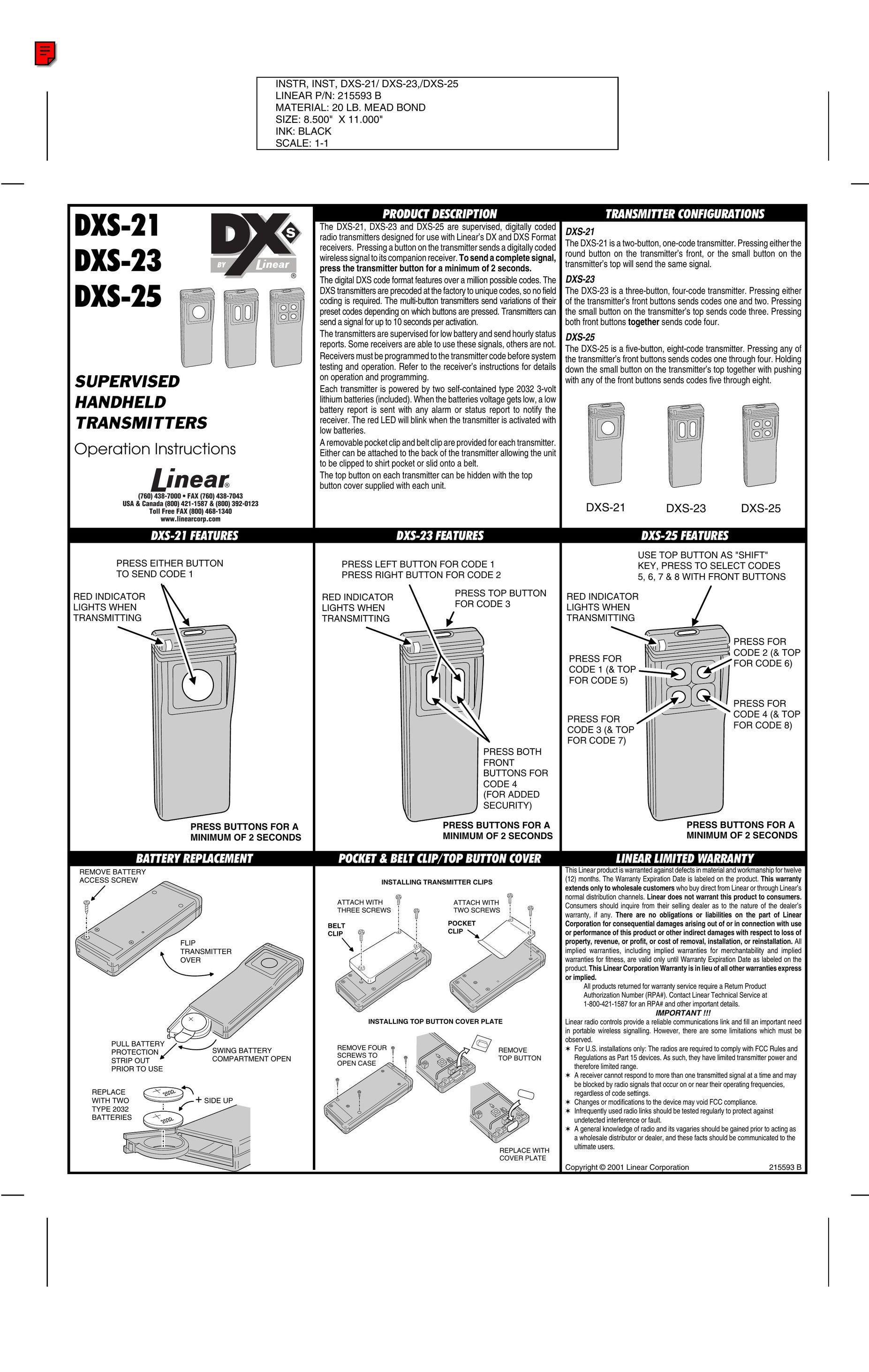 Linear DXS-23 Paper Shredder User Manual