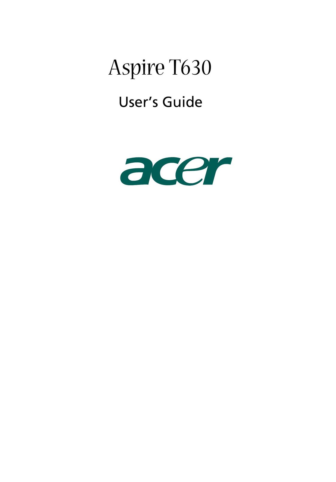 Acer Aspire T630 Personal Computer User Manual