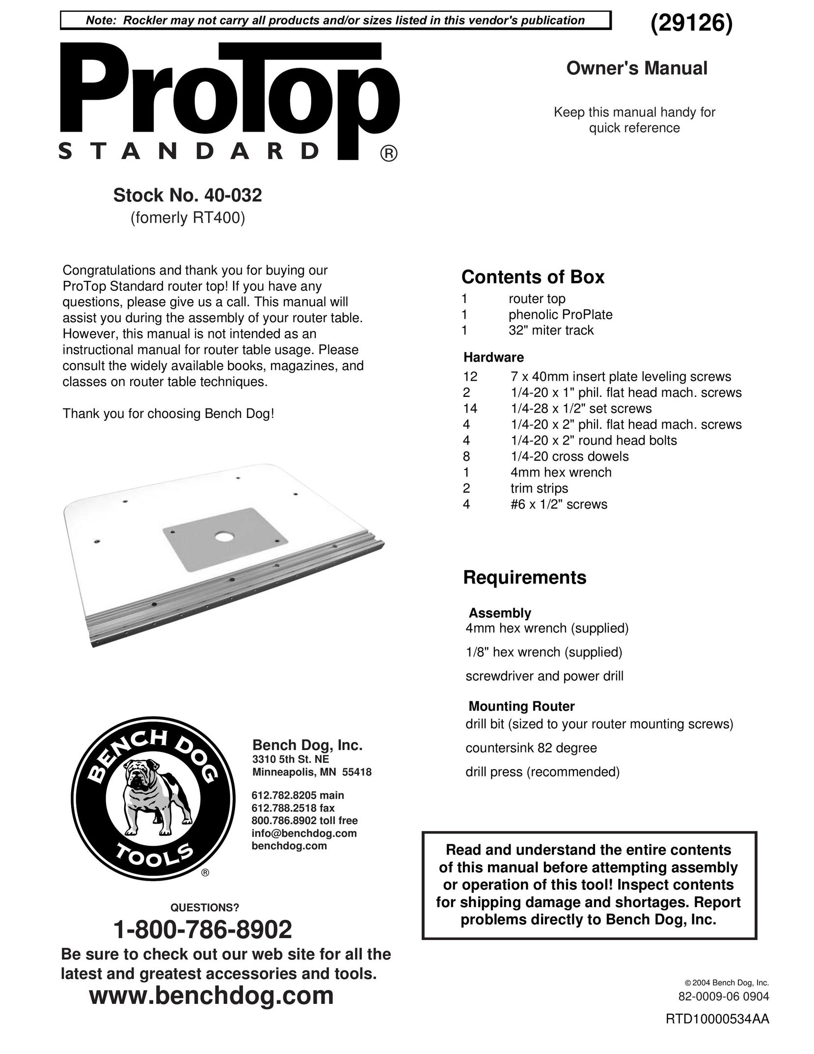 Bench Dog Tools RT400 Personal Computer User Manual