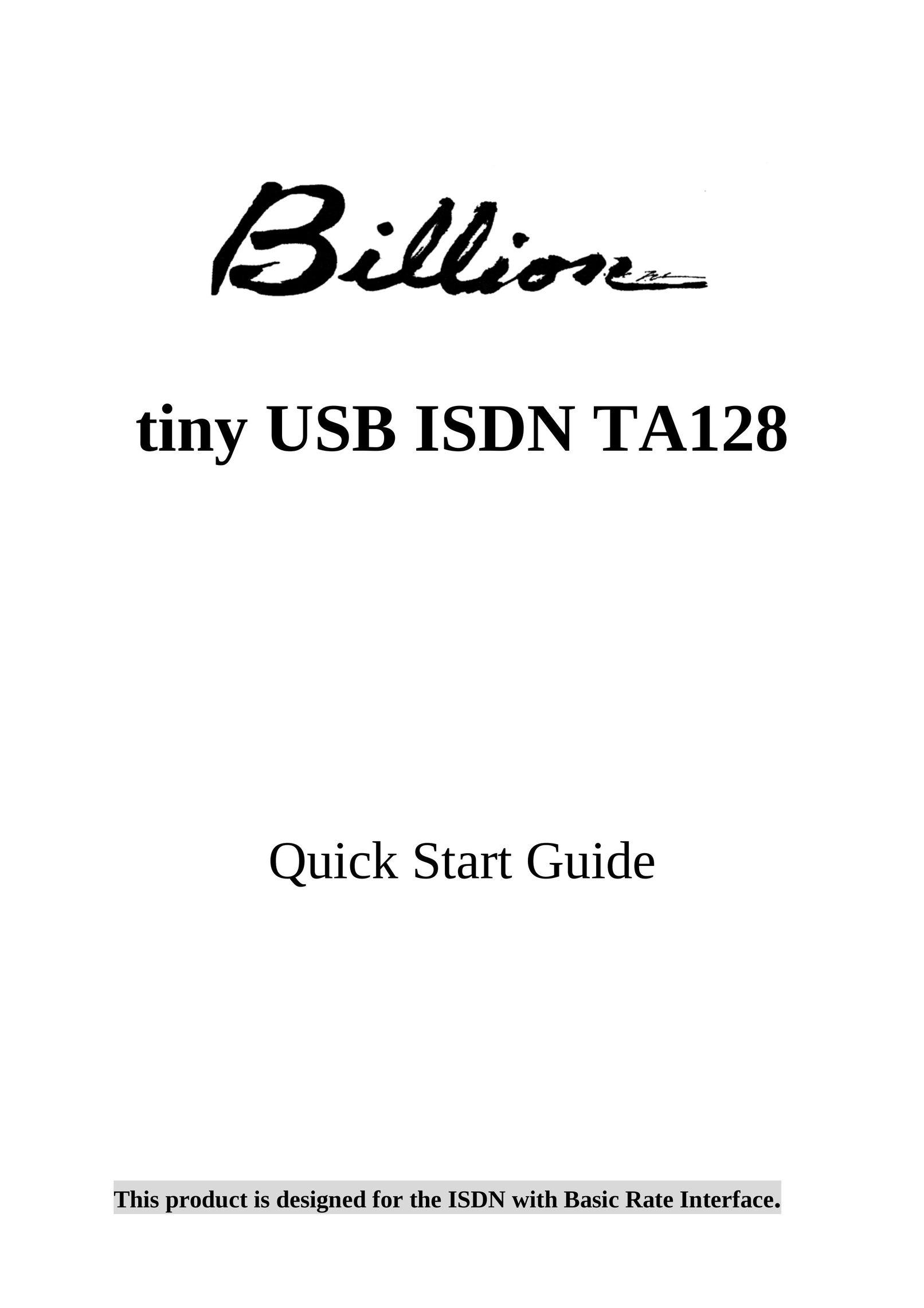 Billion Electric Company ISDN TA128s Personal Computer User Manual