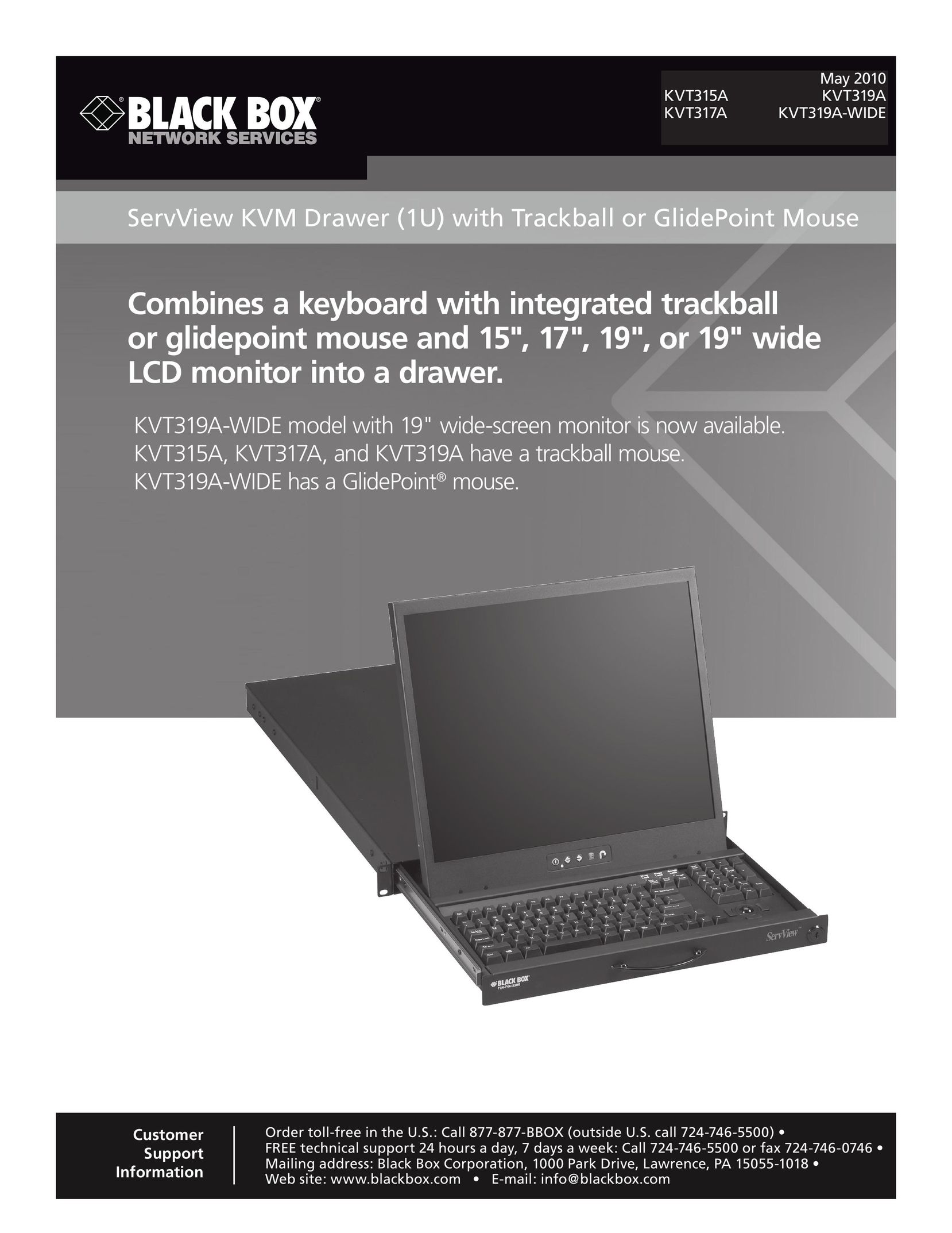 Black Box ServView KVM Drawer (1U) with Trackball or GlidePoint Mouse Personal Computer User Manual