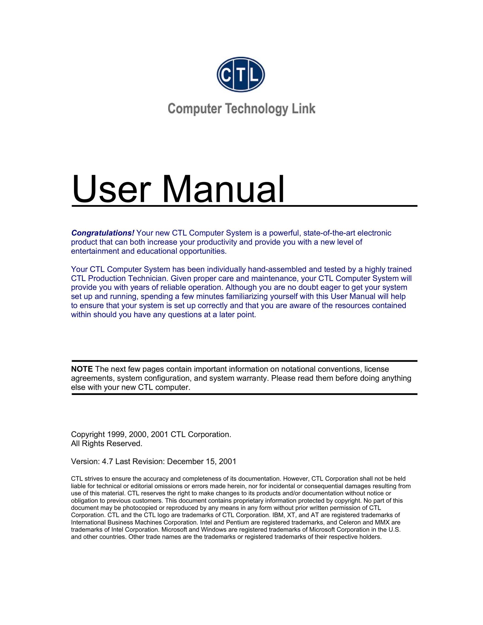 Computer Tech Link Vision Personal Computer User Manual