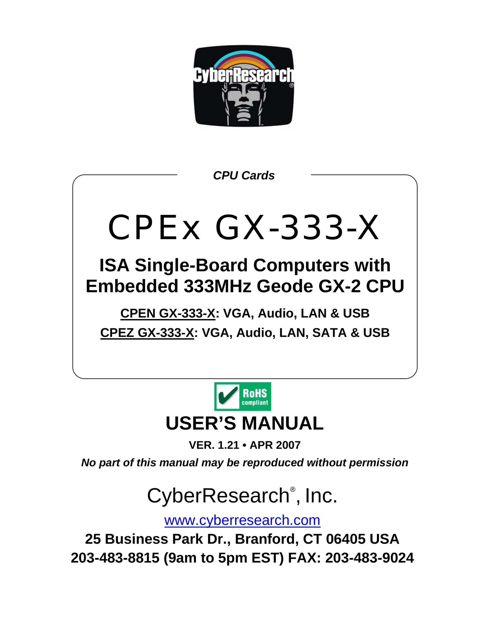 CyberResearch CPEN GX-333-X Personal Computer User Manual