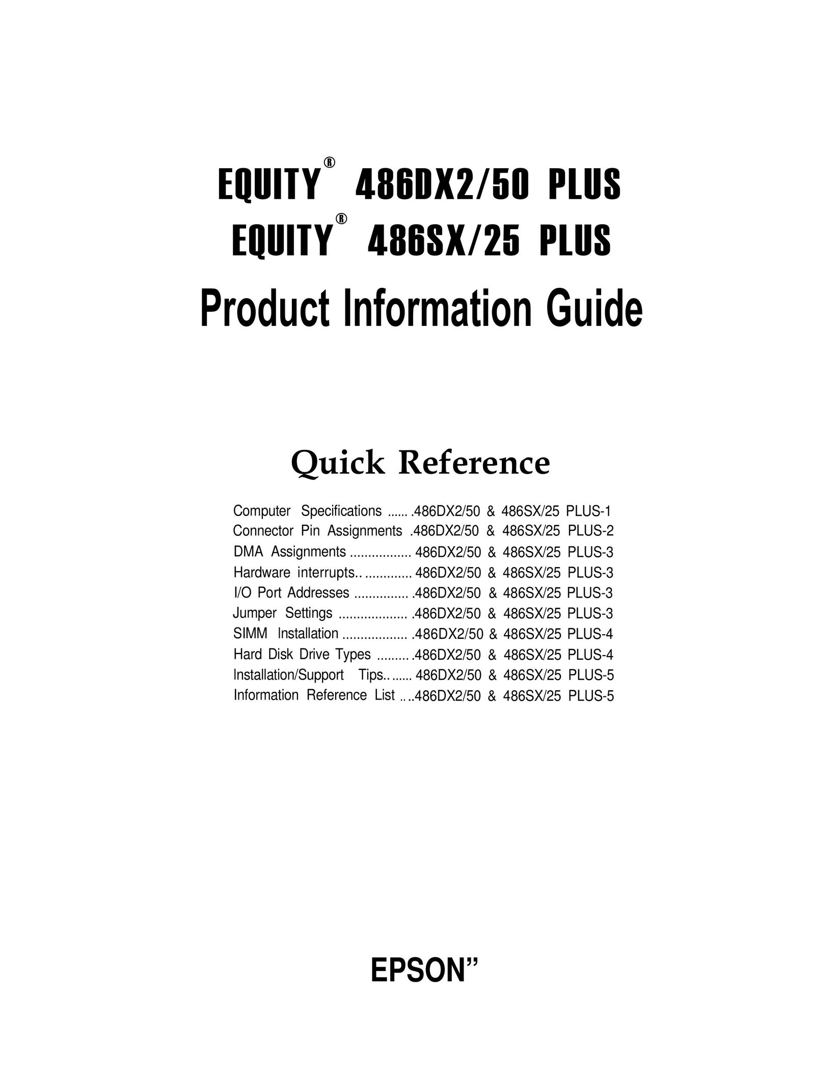 Epson 486DX2,486SX Personal Computer User Manual