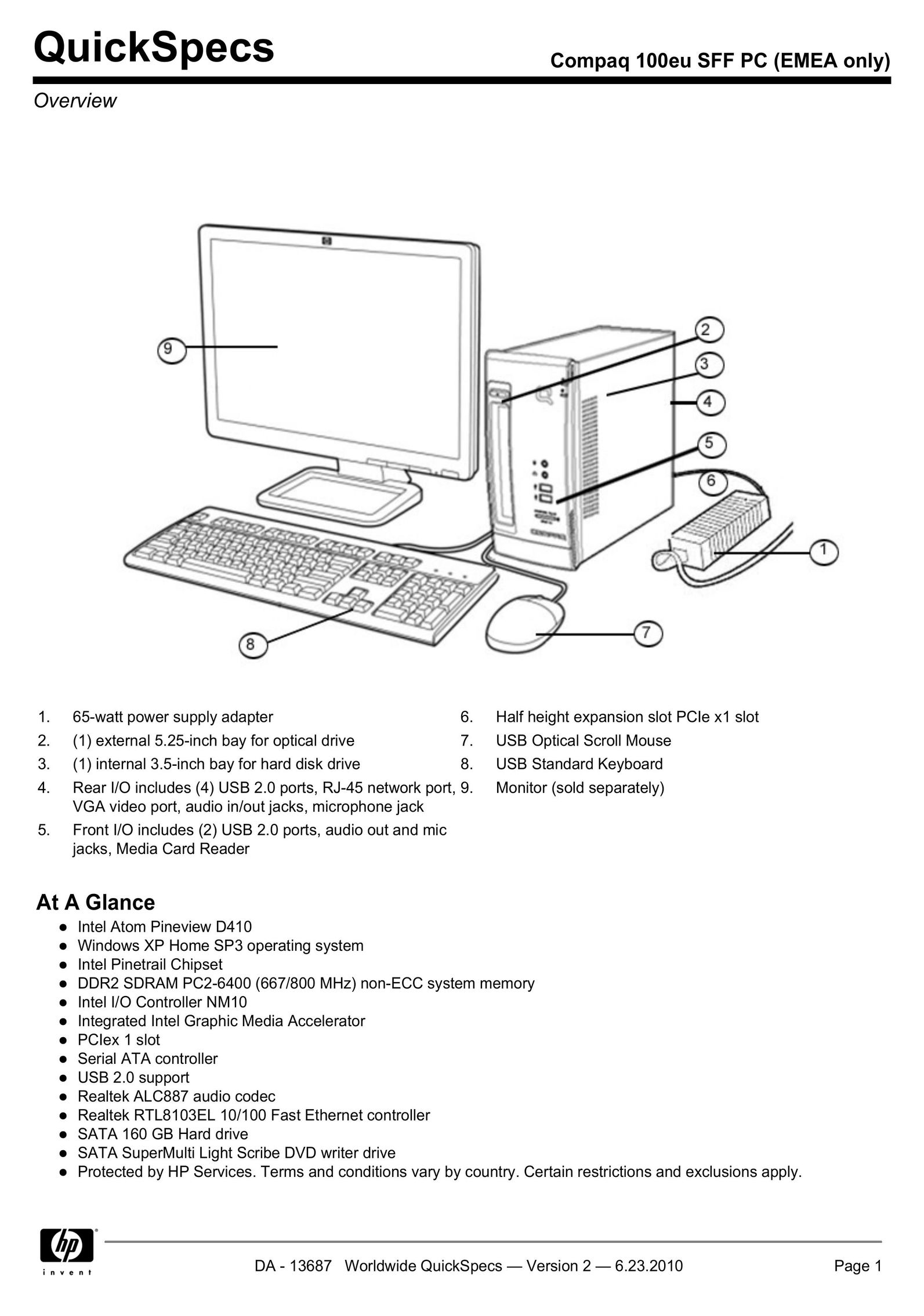 HP (Hewlett-Packard) 100EU SFF PC Personal Computer User Manual