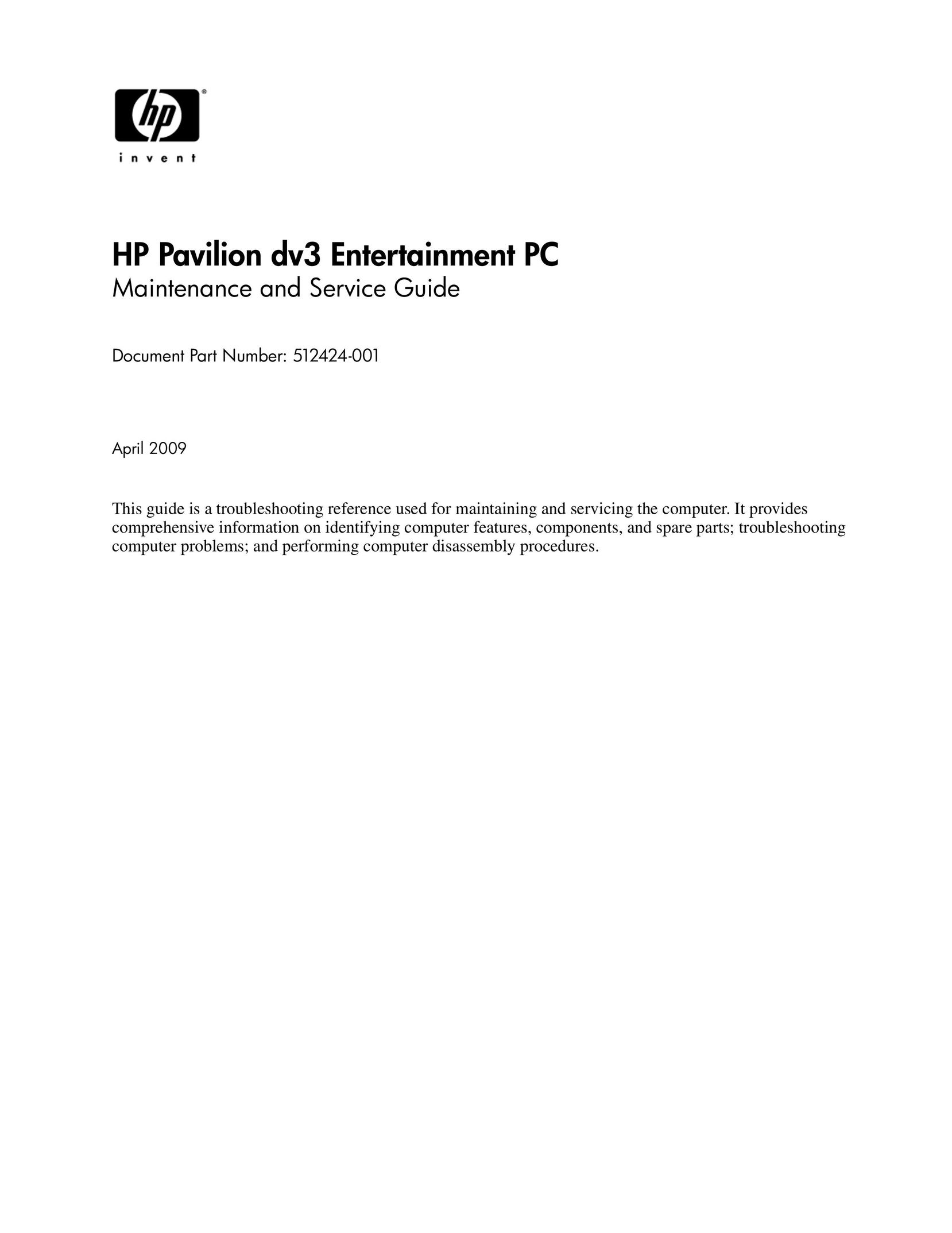 HP (Hewlett-Packard) 512424-001 Personal Computer User Manual