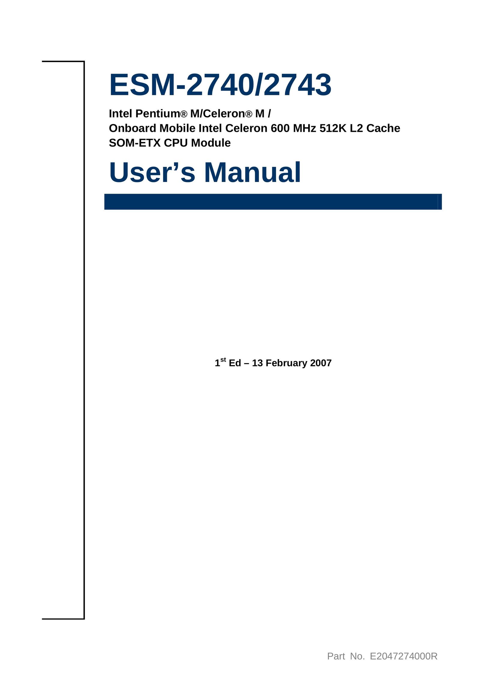 Intel ESM-2743 Personal Computer User Manual