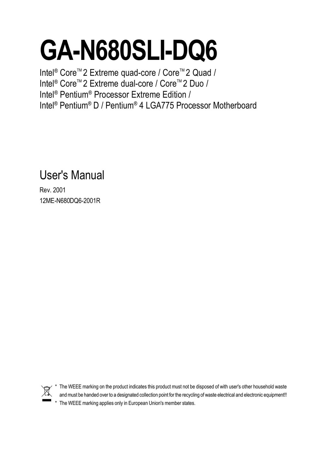 Intel GA-N680SLI-DQ6 Personal Computer User Manual