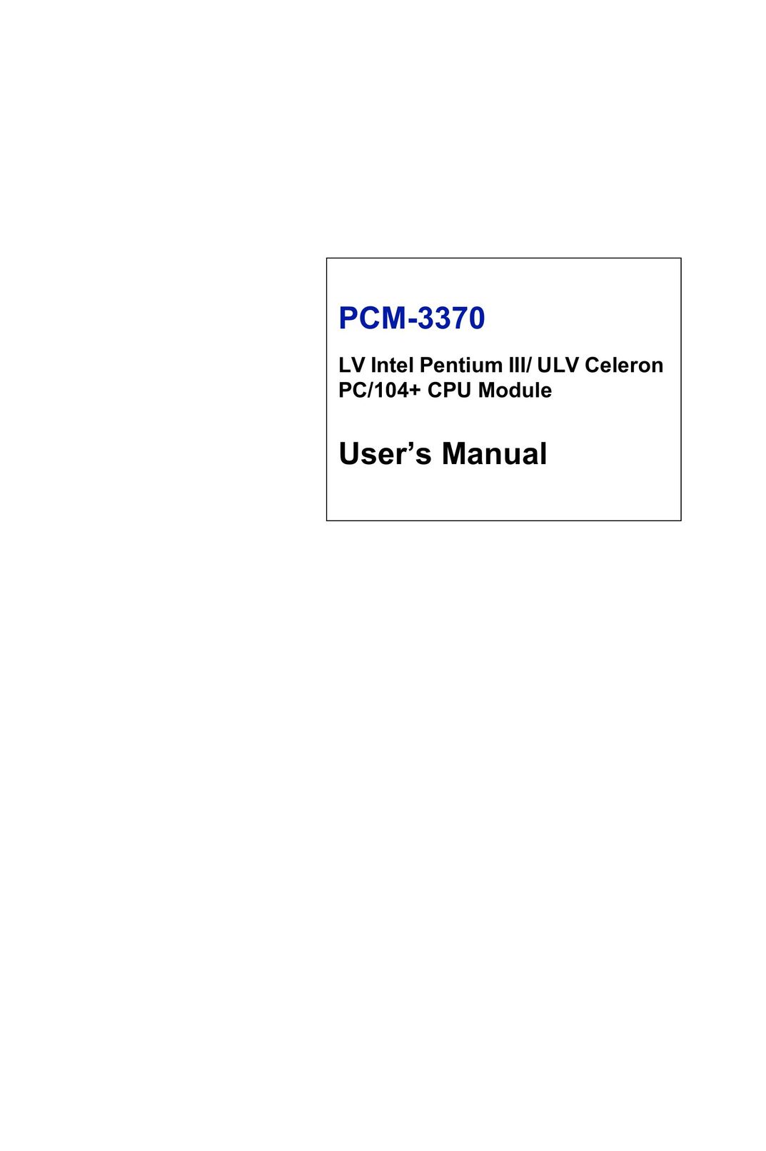 Intel PCM-3370 Personal Computer User Manual