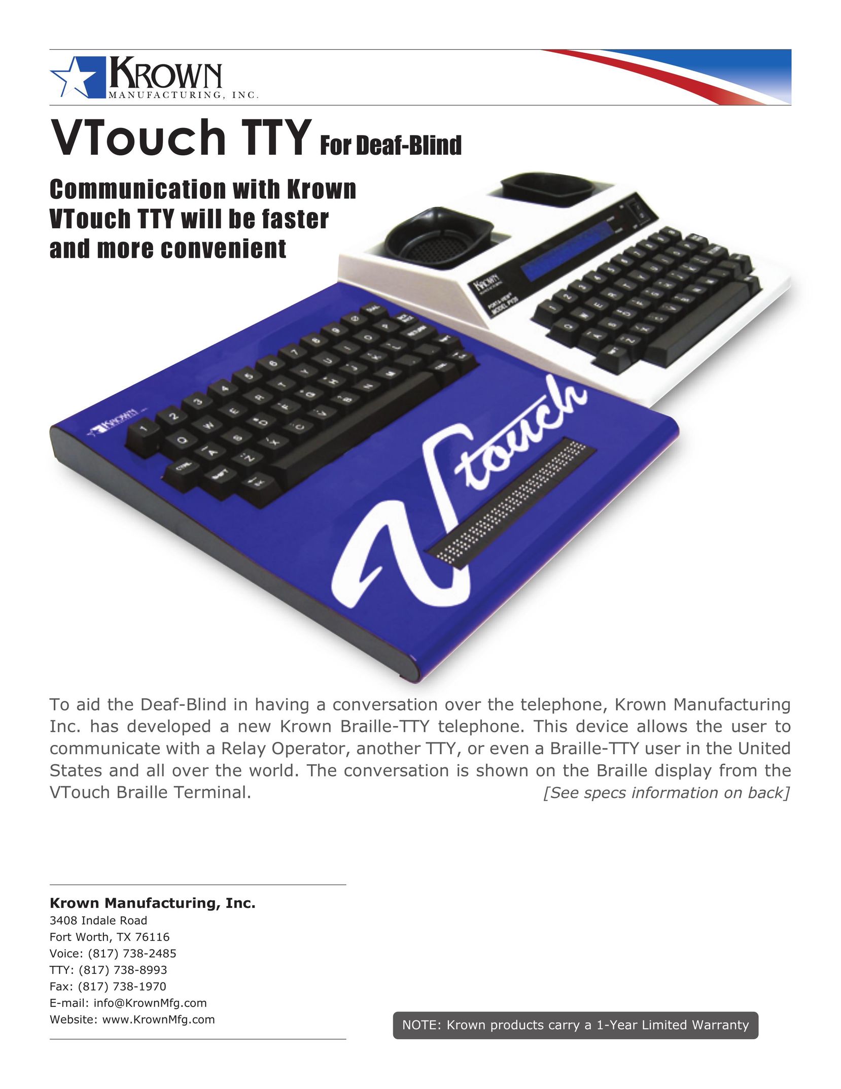 Krown Manufacturing VTouch TTY Personal Computer User Manual