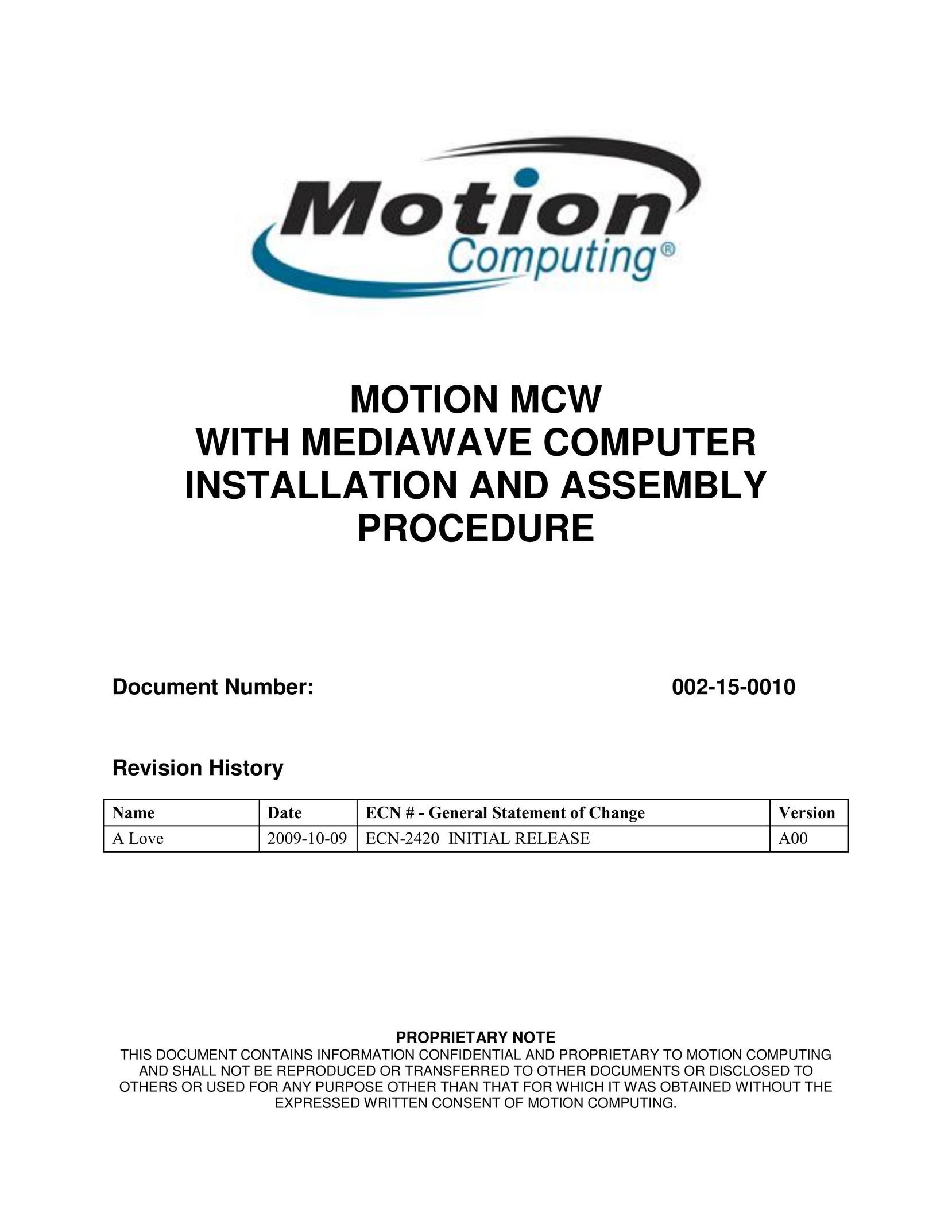 Motion Computing 002-15-0010 Personal Computer User Manual