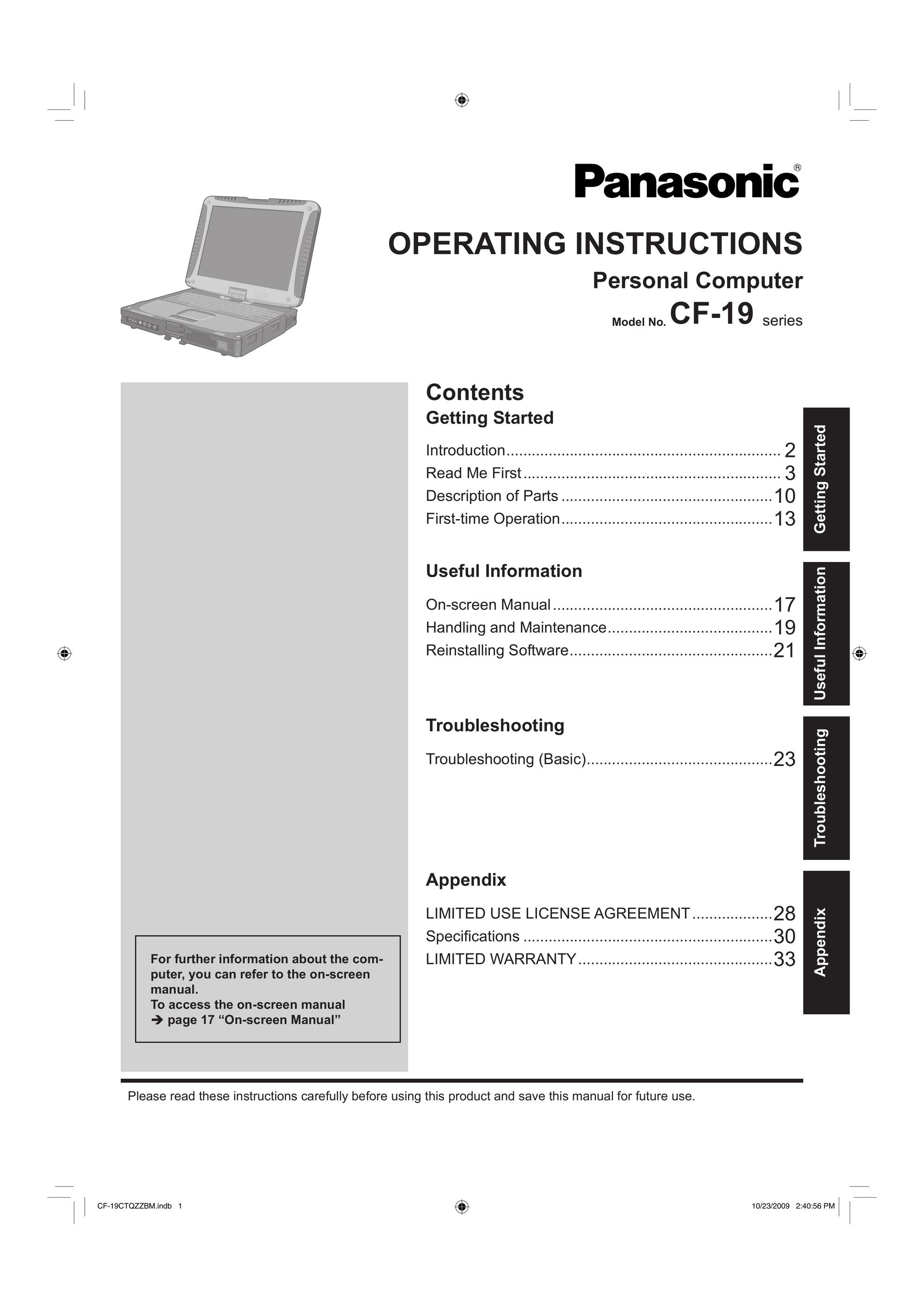 Panasonic CF-19 Personal Computer User Manual