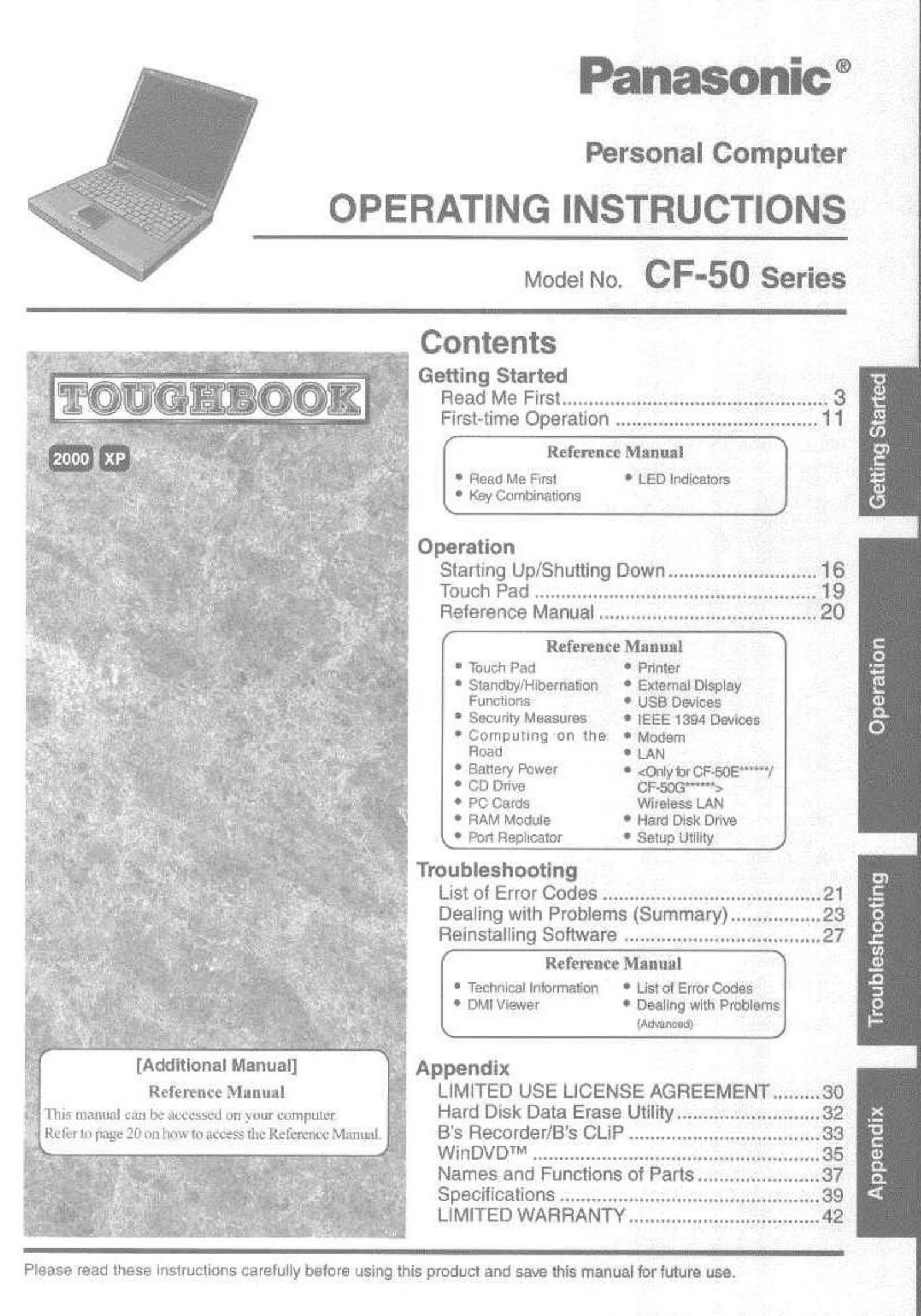 Panasonic CF-50 Personal Computer User Manual
