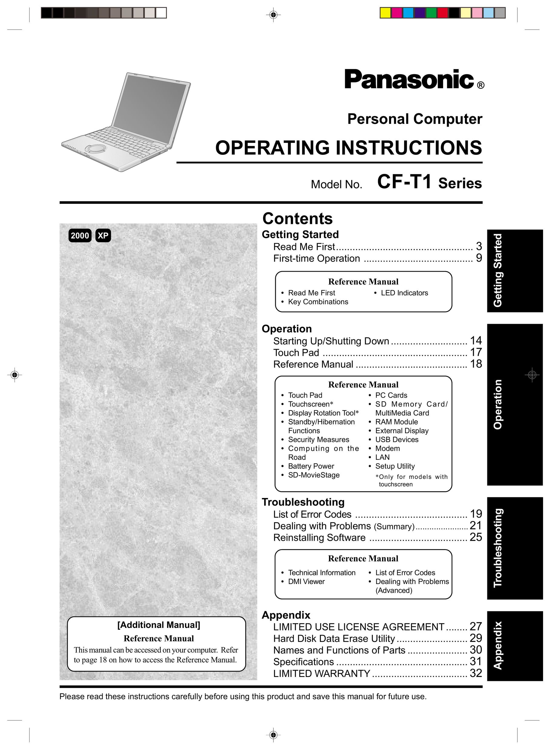 Panasonic CF-T1 Personal Computer User Manual