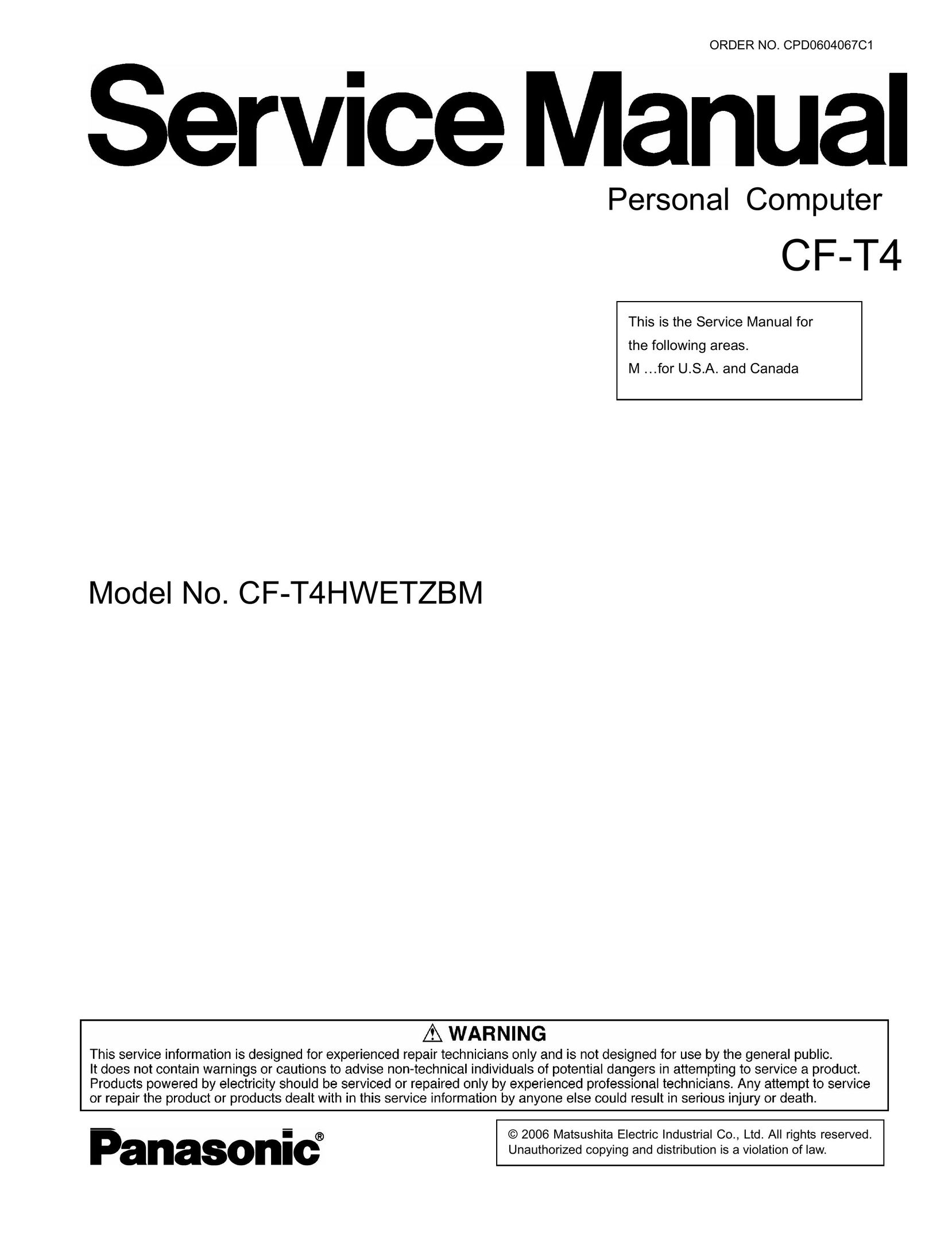 Panasonic CF-T4HWETZBM Personal Computer User Manual