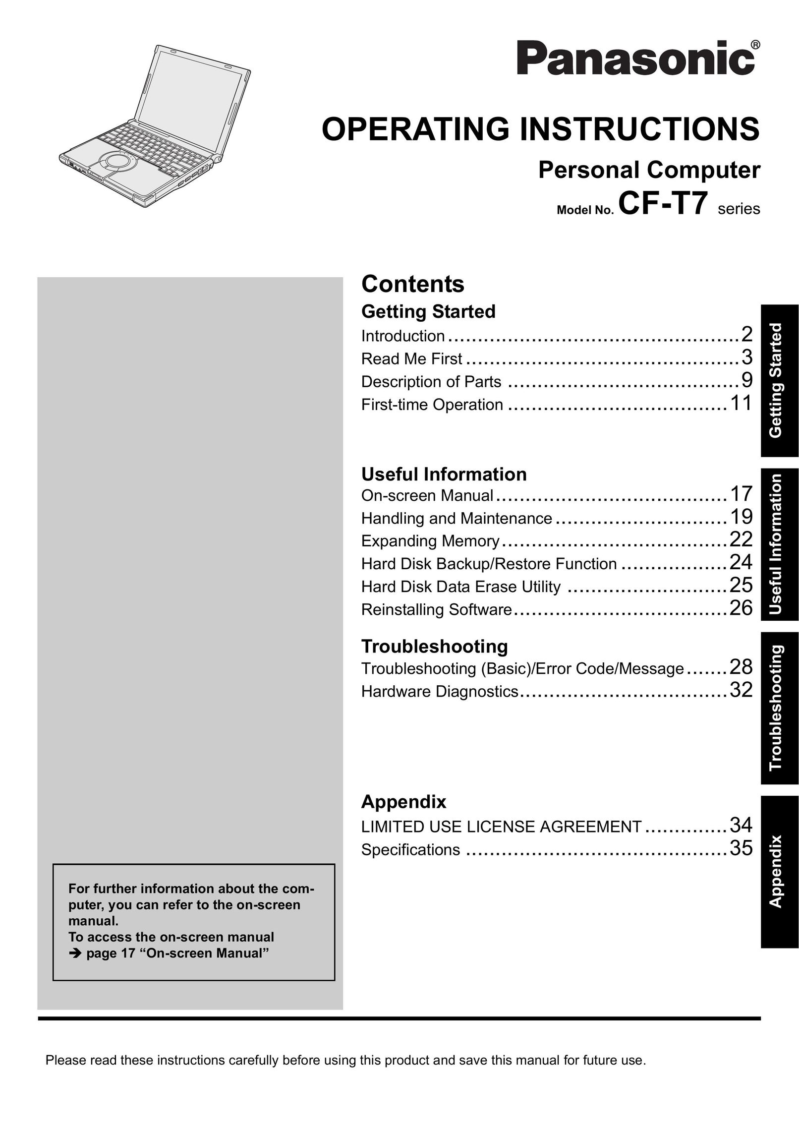 Panasonic CF-T7 Personal Computer User Manual
