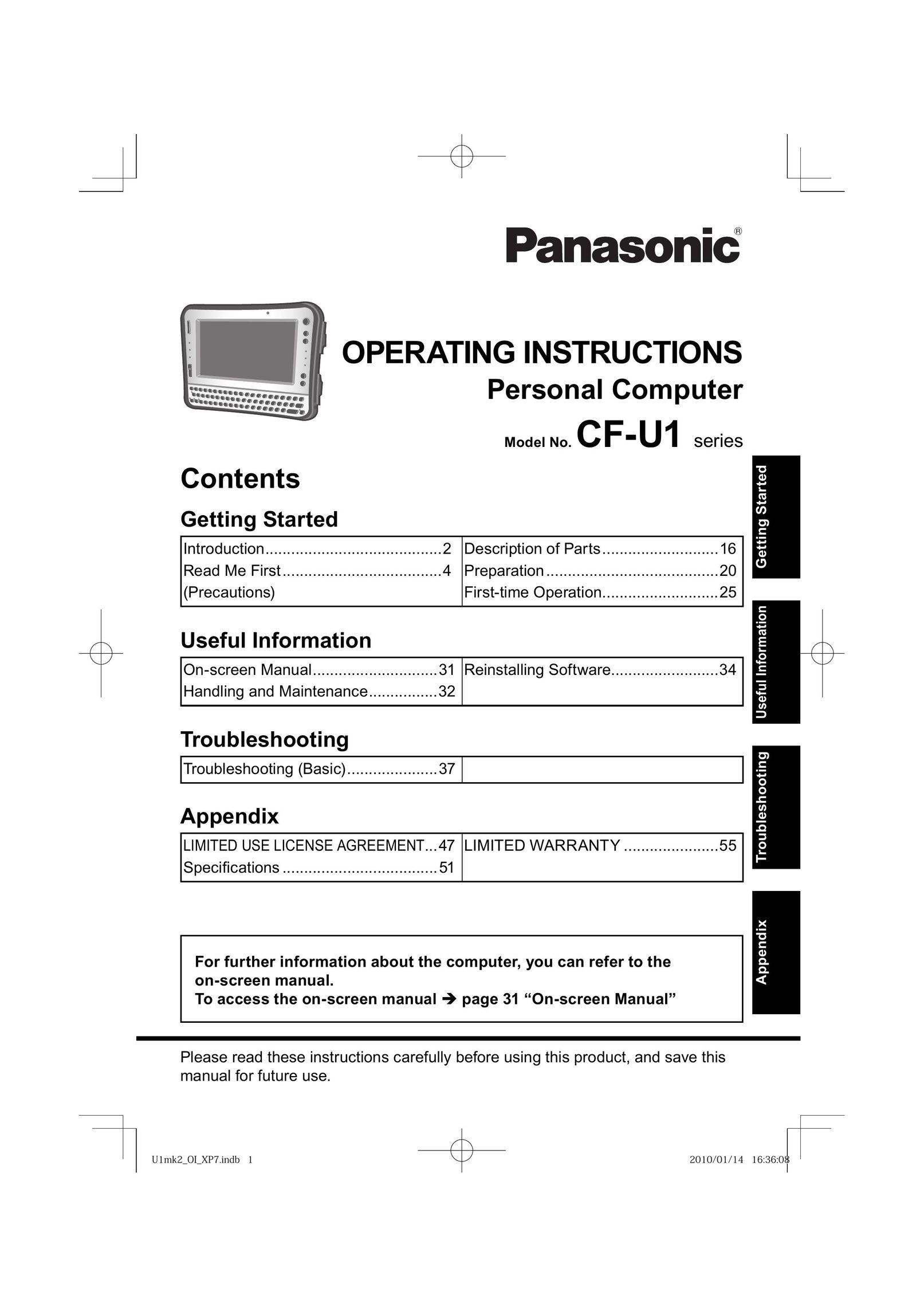 Panasonic CF-U1 Personal Computer User Manual