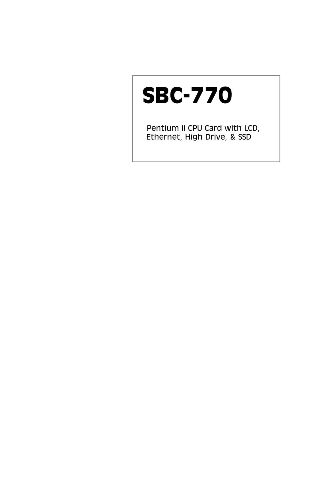 SBC comm SBC-770 Personal Computer User Manual