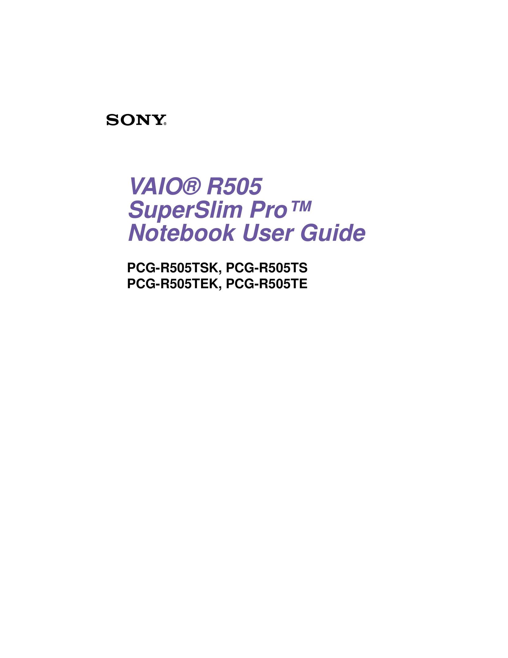 Sony PCG-R505TS Personal Computer User Manual