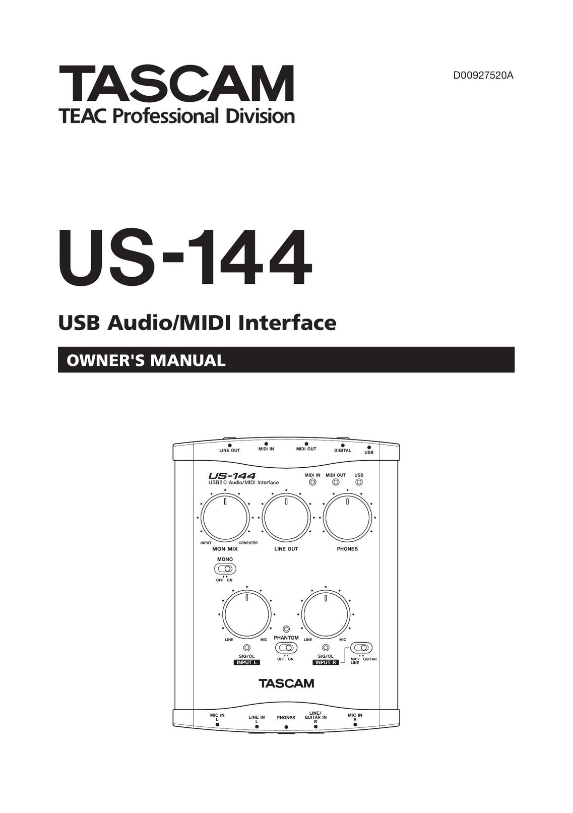 Tascam US-144 Personal Computer User Manual